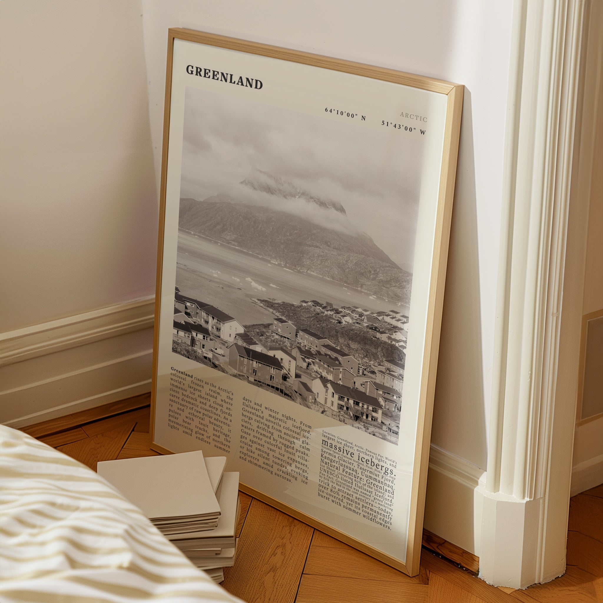 Greenland Poster Black and White – Vintage Arctic Fjord Landscape Print (Digital & Printed Options) - Evergreen Posters