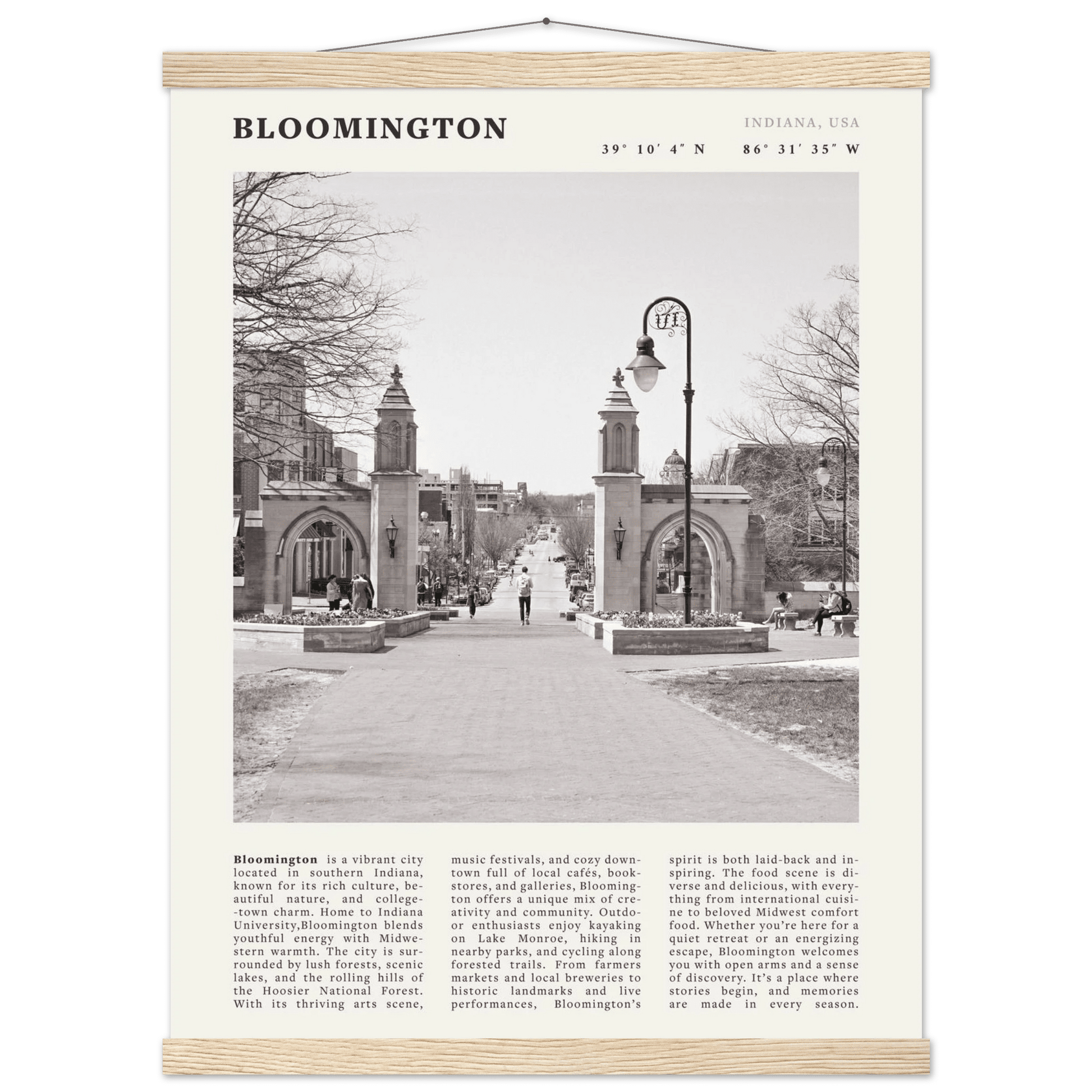 Bloomington Indiana Black and White Vintage Poster - Evergreen Posters