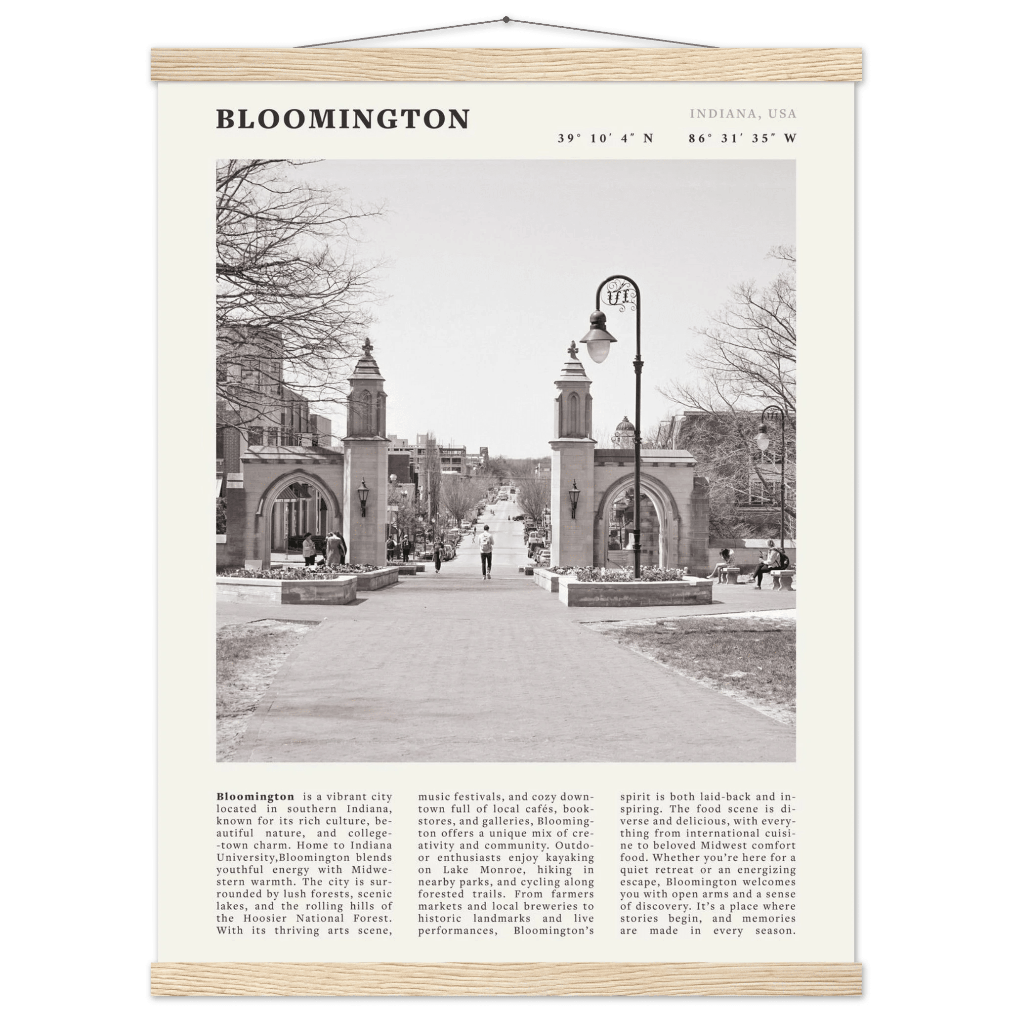 Bloomington Indiana Black and White Vintage Poster - Evergreen Posters