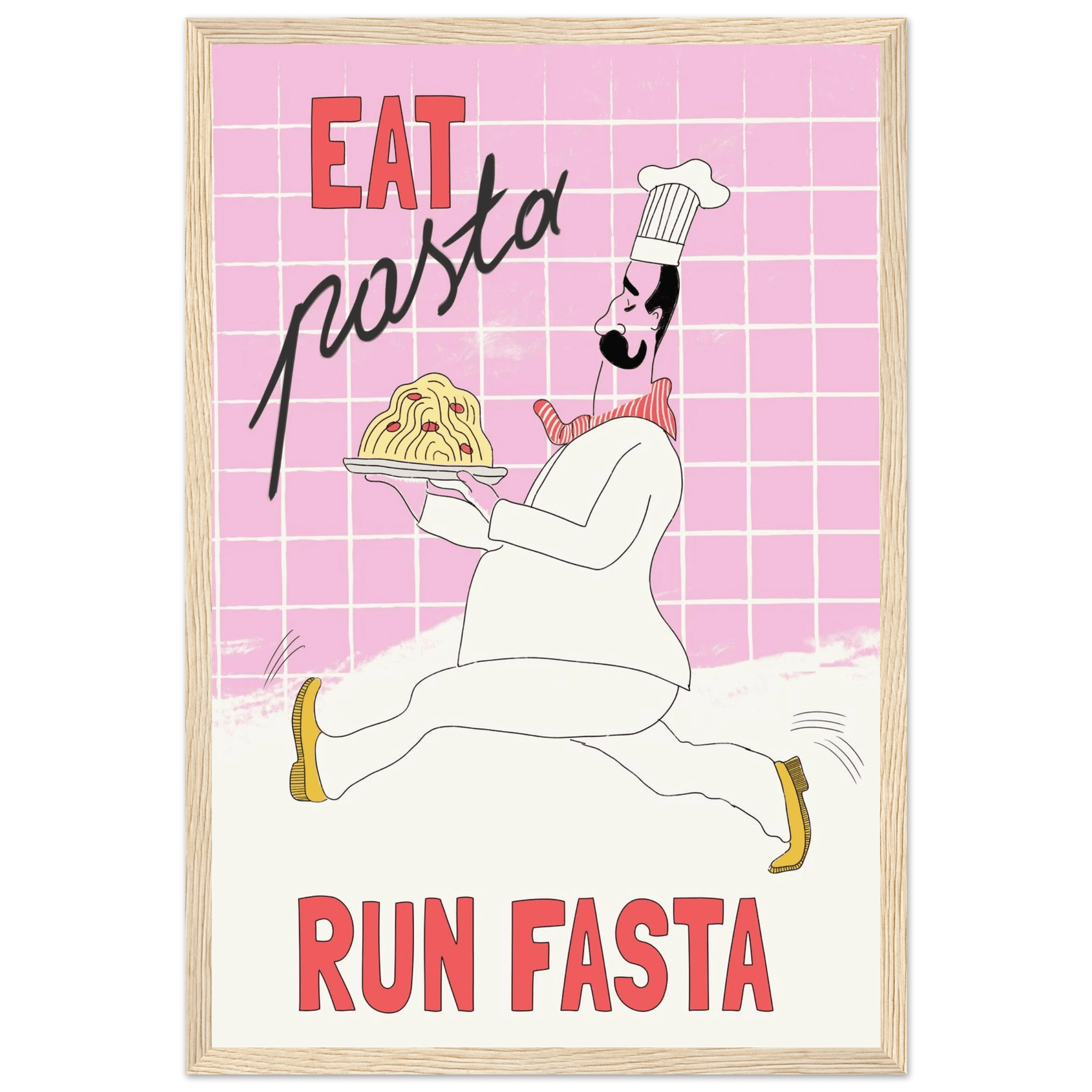 Eat Pasta Run Fasta Poster – Playful Kitchen Wall Art Print (Light Pink) - Evergreen Posters