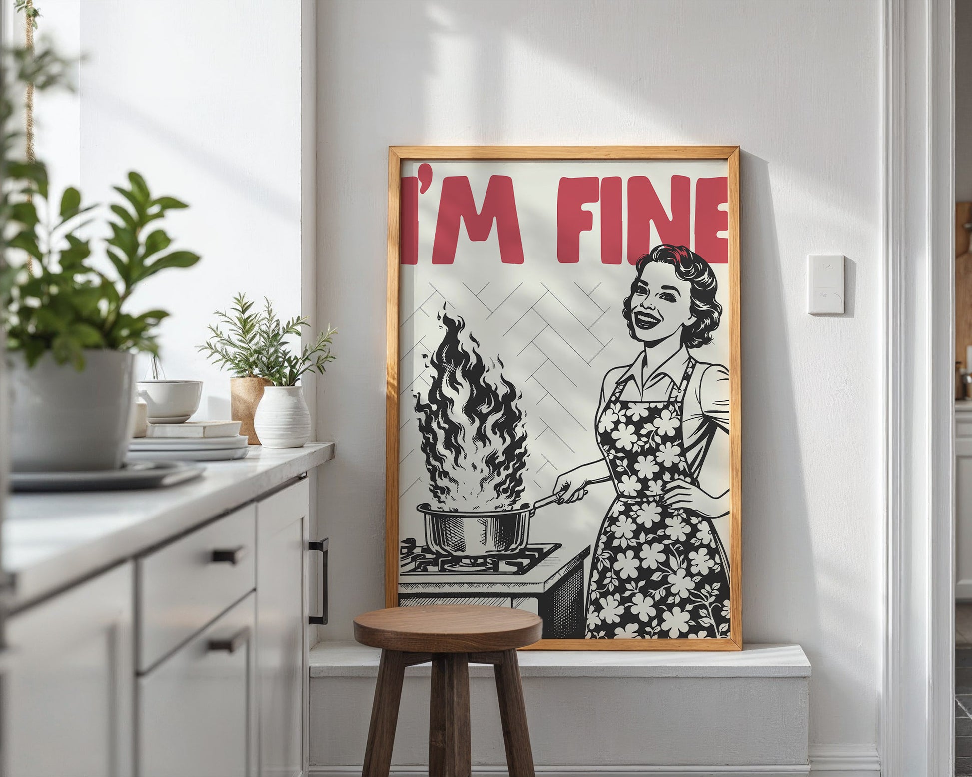 I'm Fine Poster – Funny Retro Kitchen Wall Art Print (Red Edition) - Evergreen Posters