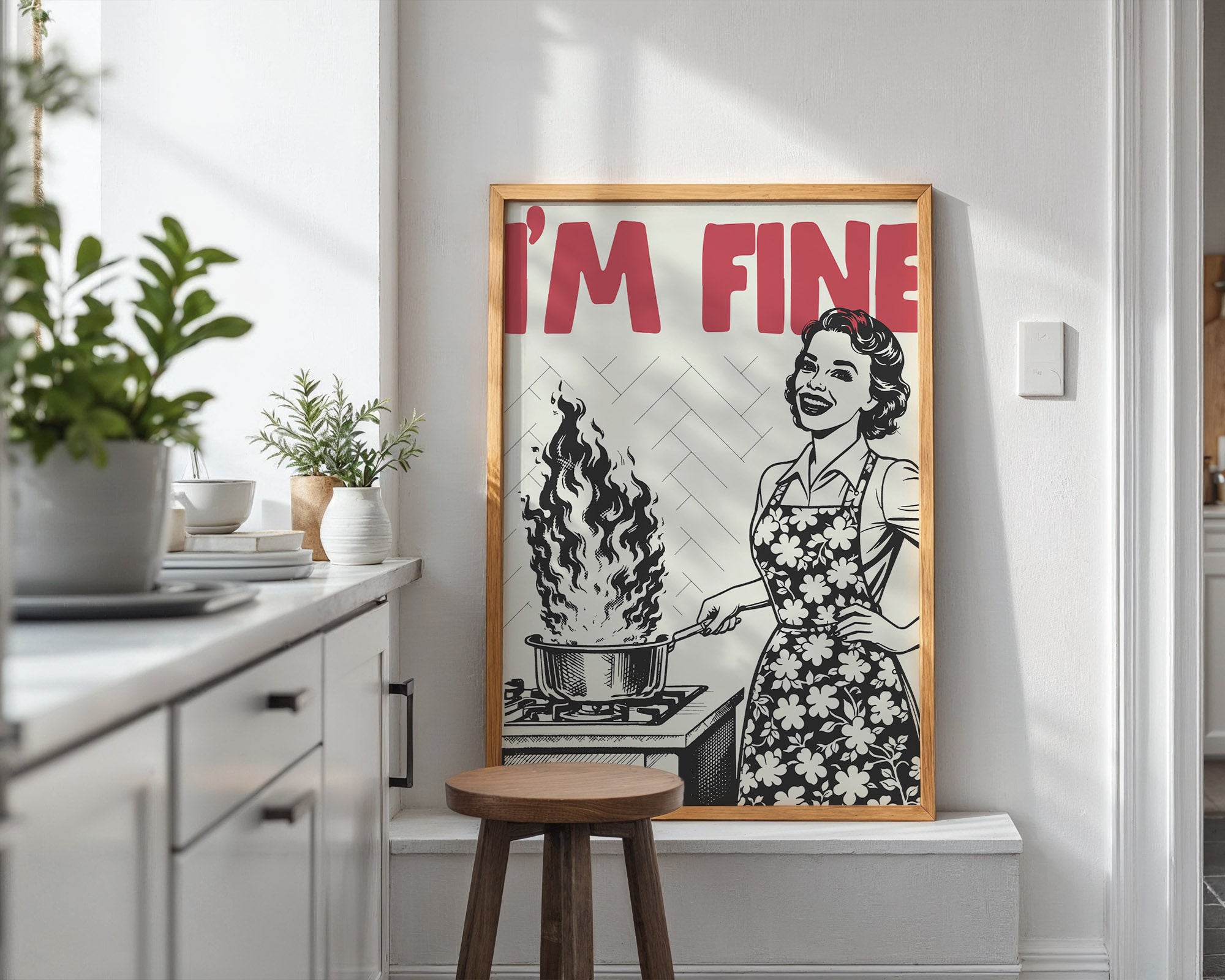 I'm Fine Poster – Funny Retro Kitchen Wall Art Print (Red Edition) - Evergreen Posters
