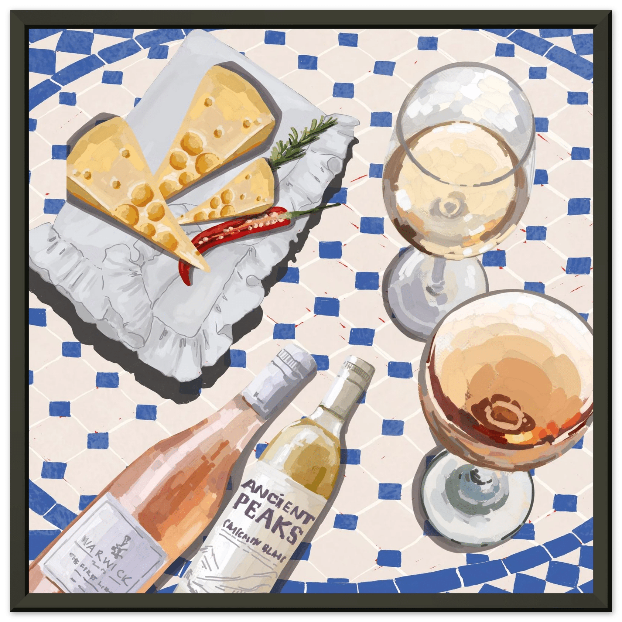 Wine & Cheese Poster | Food Wall Art | Blue Tile Square Kitchen Print - Evergreen Posters - 27