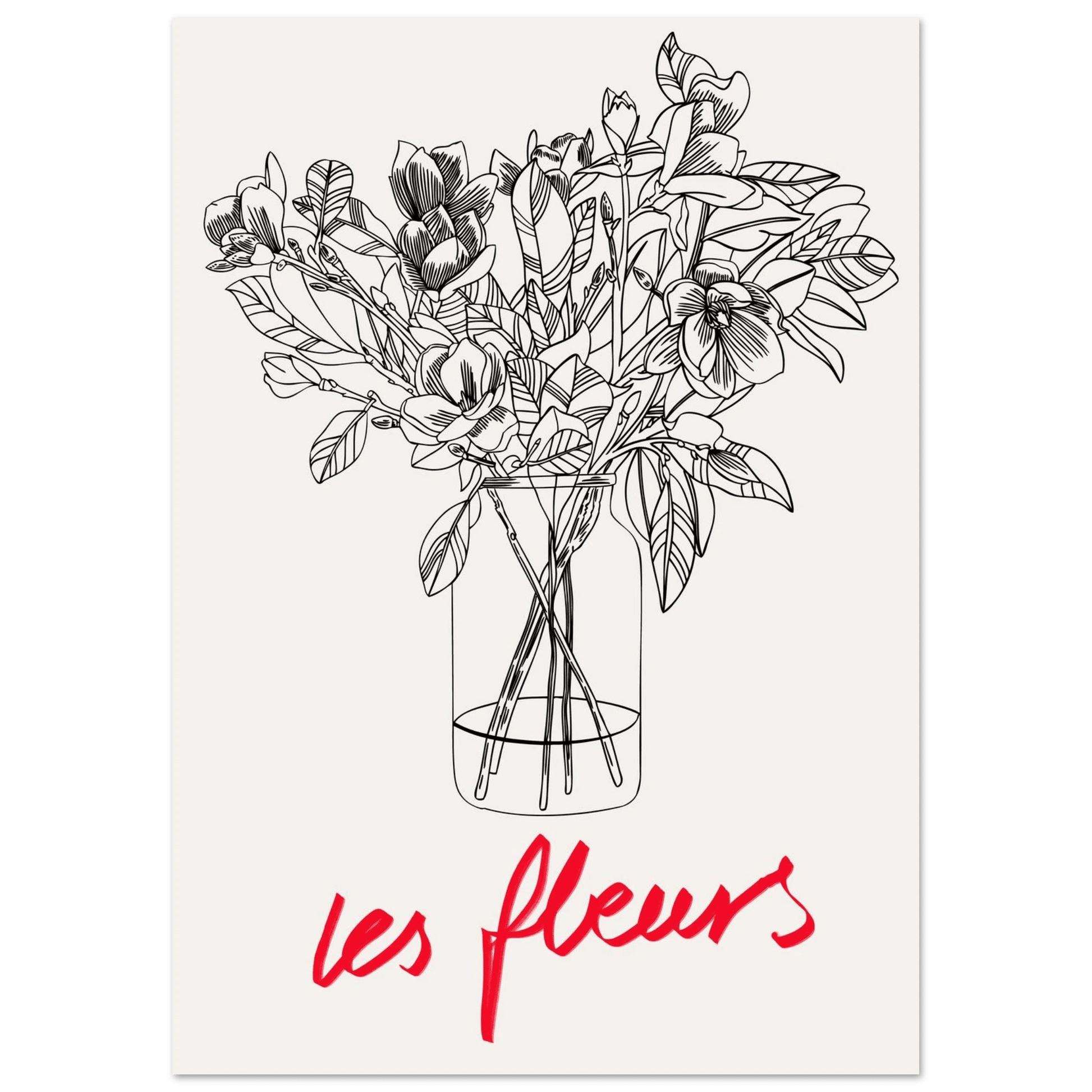 Les Fleurs Botanical Poster | French Flower Line Art Print | Minimalist Floral Wall Decor - Evergreen Posters
