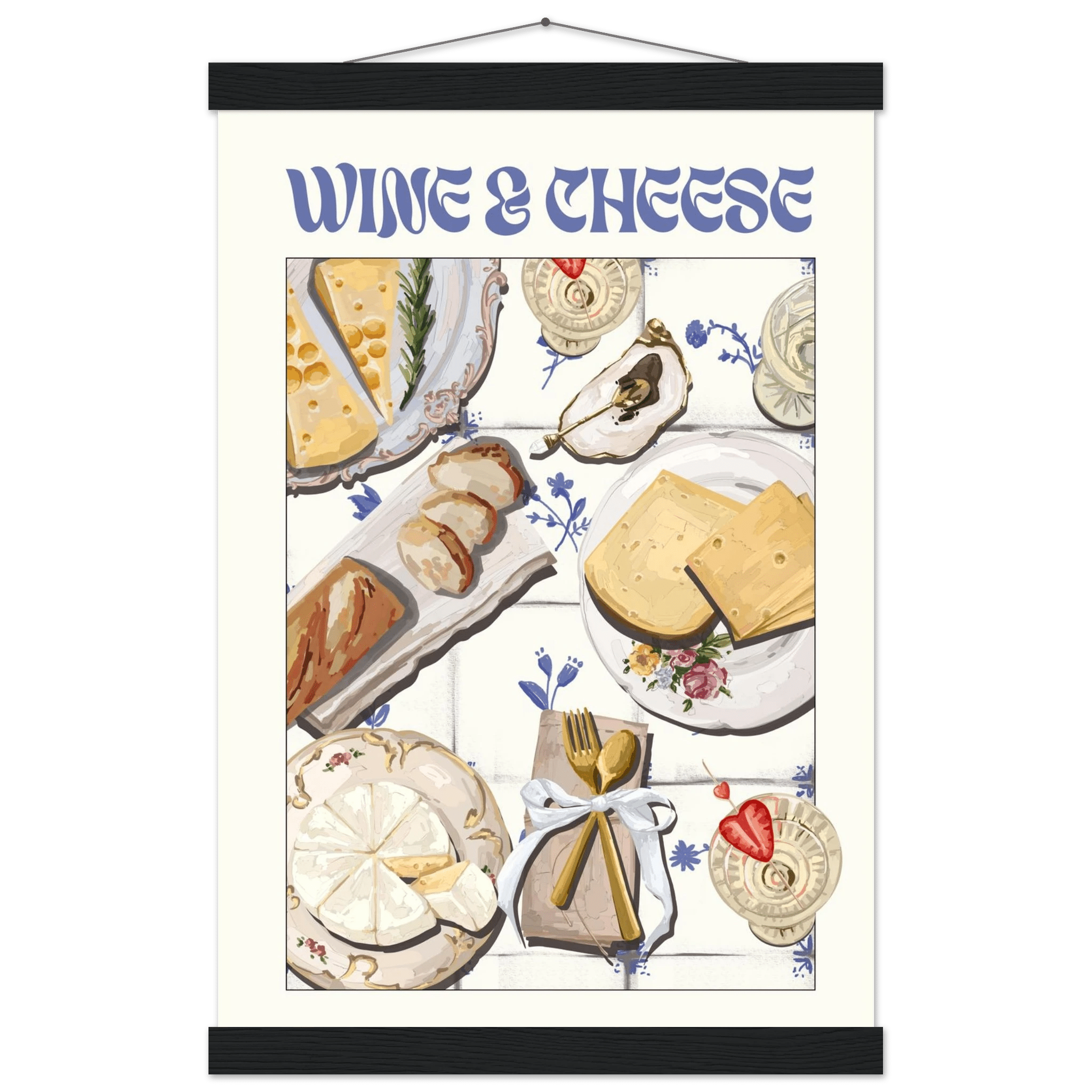 Wine & Cheese Poster – Elegant Kitchen & Dining Wall Art Print (Digital & Printed Options) - Evergreen Posters