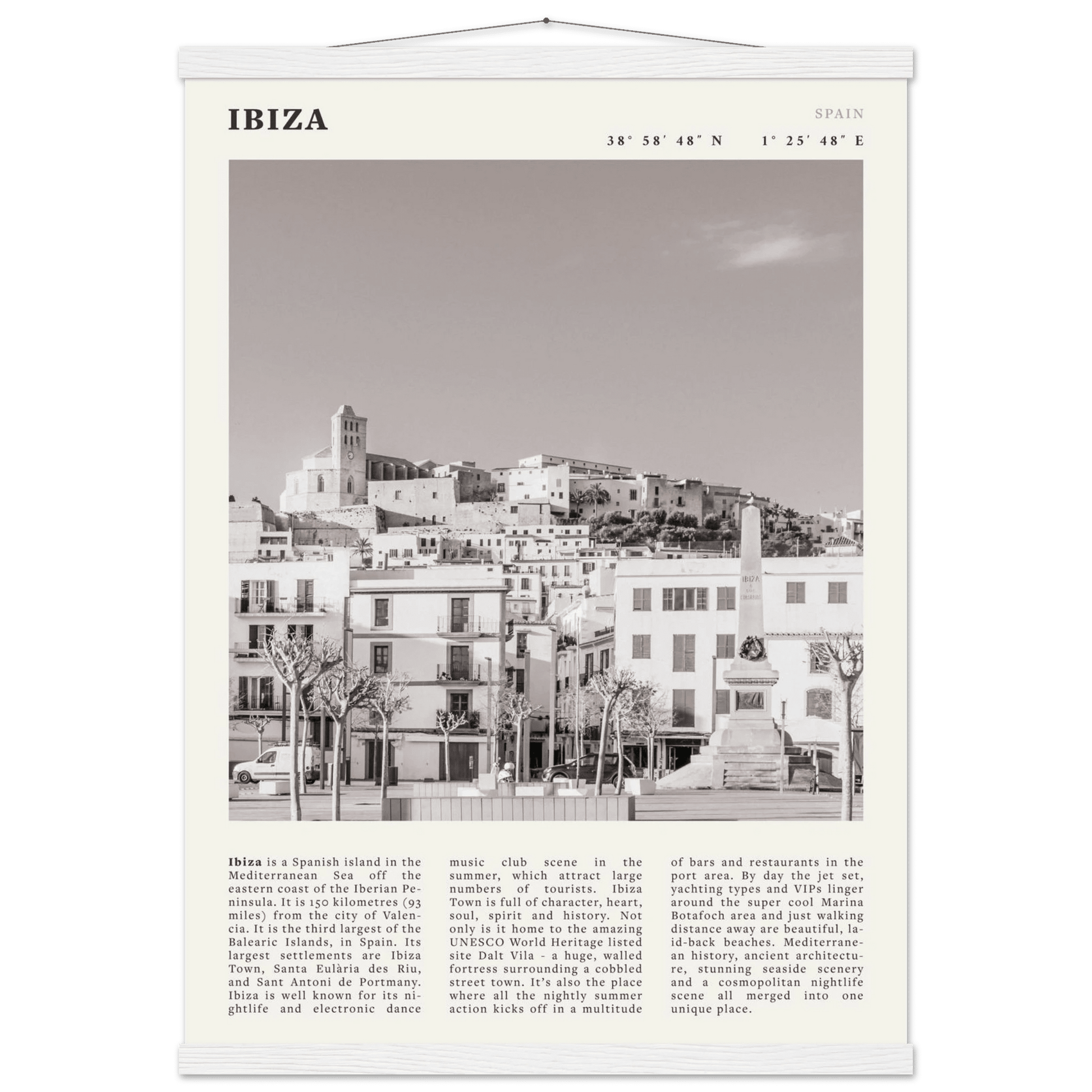 Ibiza Poster | Black & White Spanish Island Wall Art | Spain Travel Print - Evergreen Posters