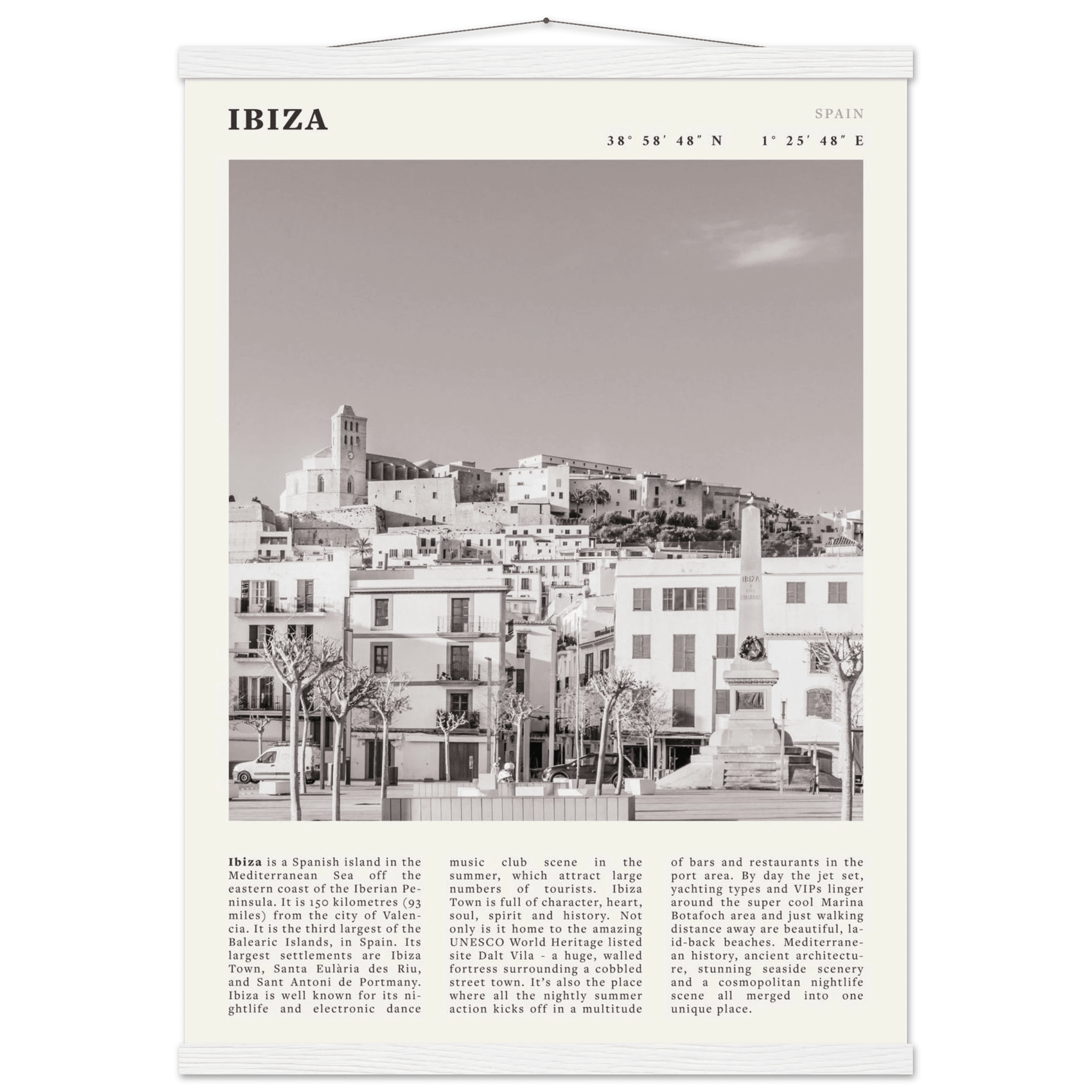 Ibiza Poster | Black & White Spanish Island Wall Art | Spain Travel Print - Evergreen Posters