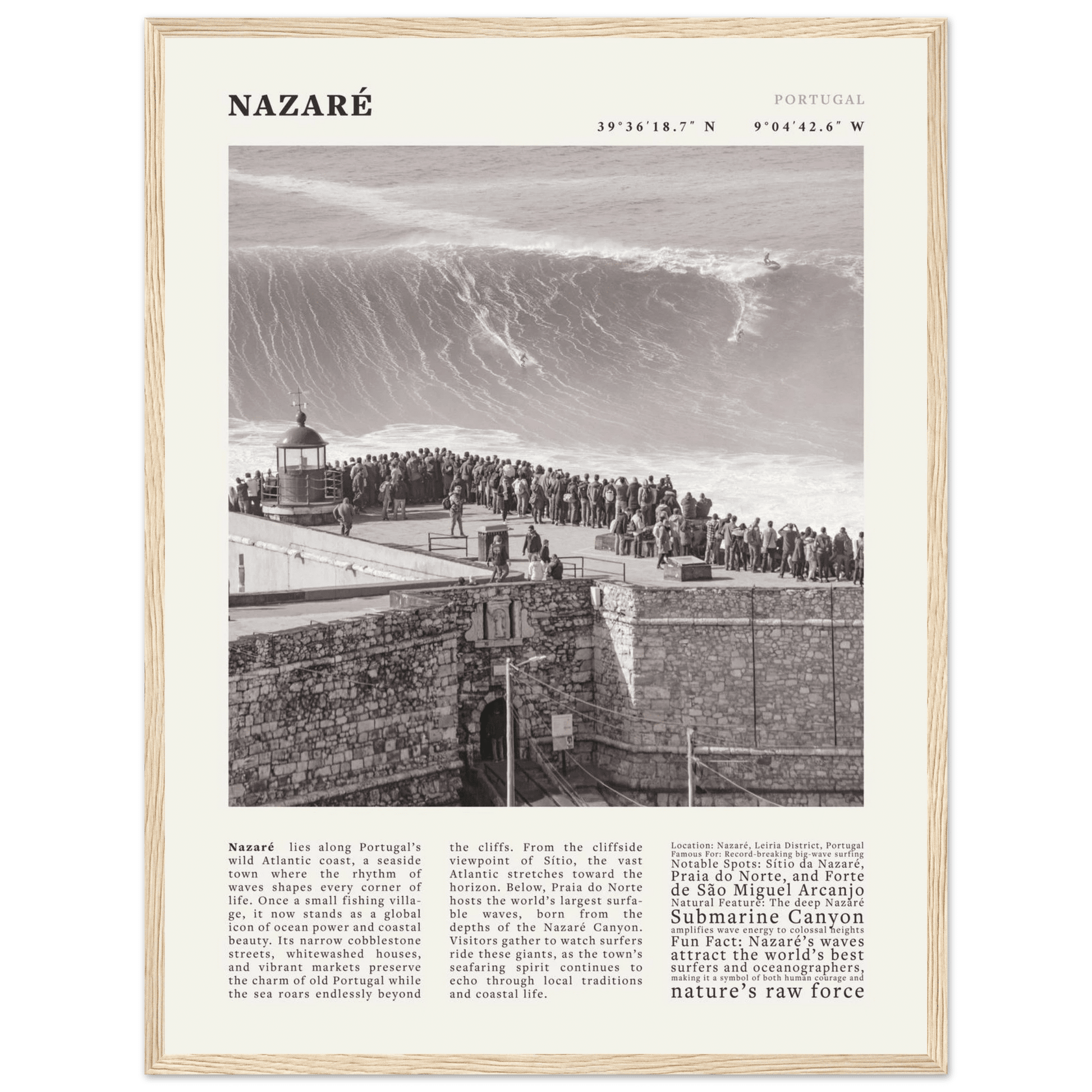Nazaré Portugal Poster Black and White – Vintage Big Waves Surf Print (Digital & Printed Options) - Evergreen Posters