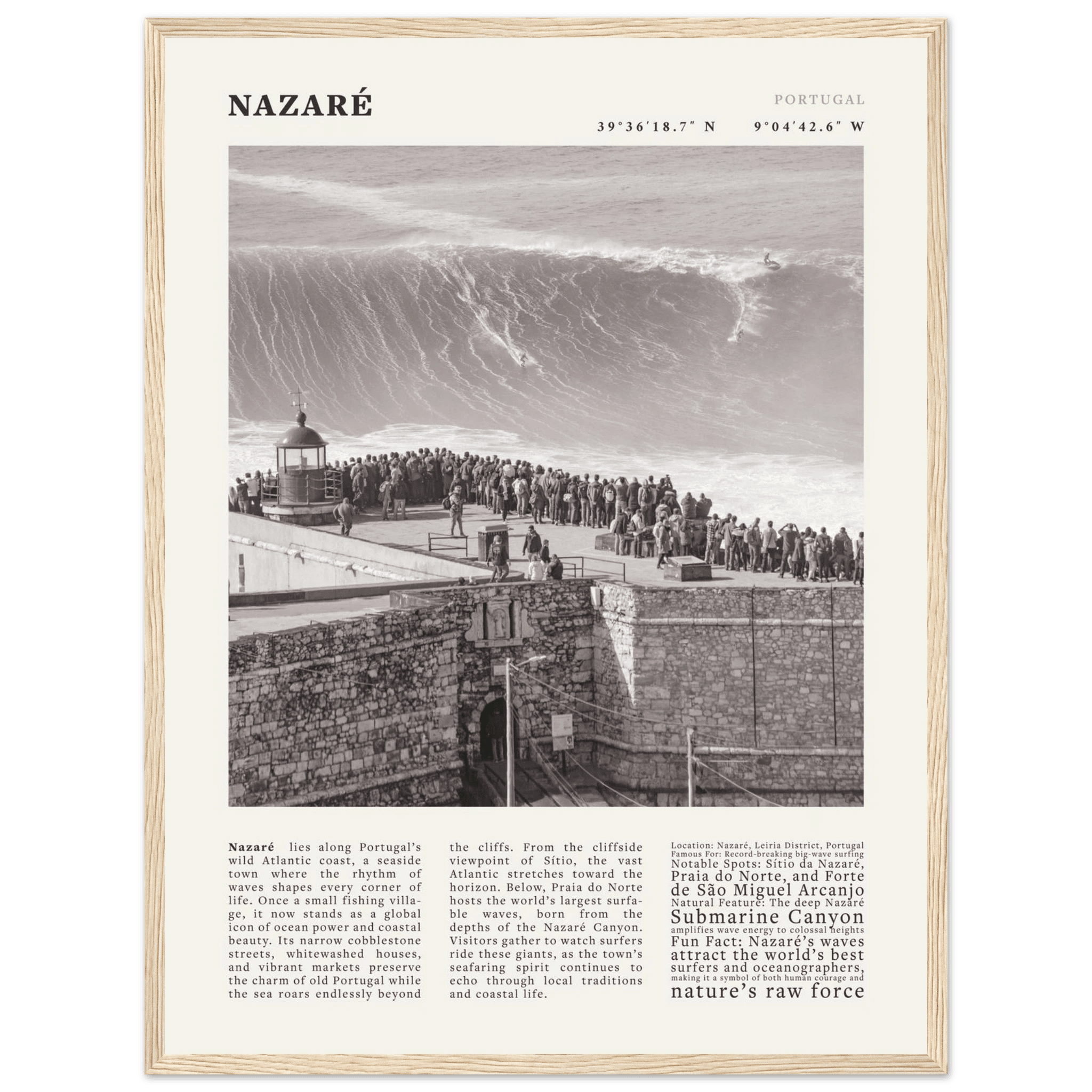 Nazaré Portugal Poster Black and White – Vintage Big Waves Surf Print (Digital & Printed Options) - Evergreen Posters