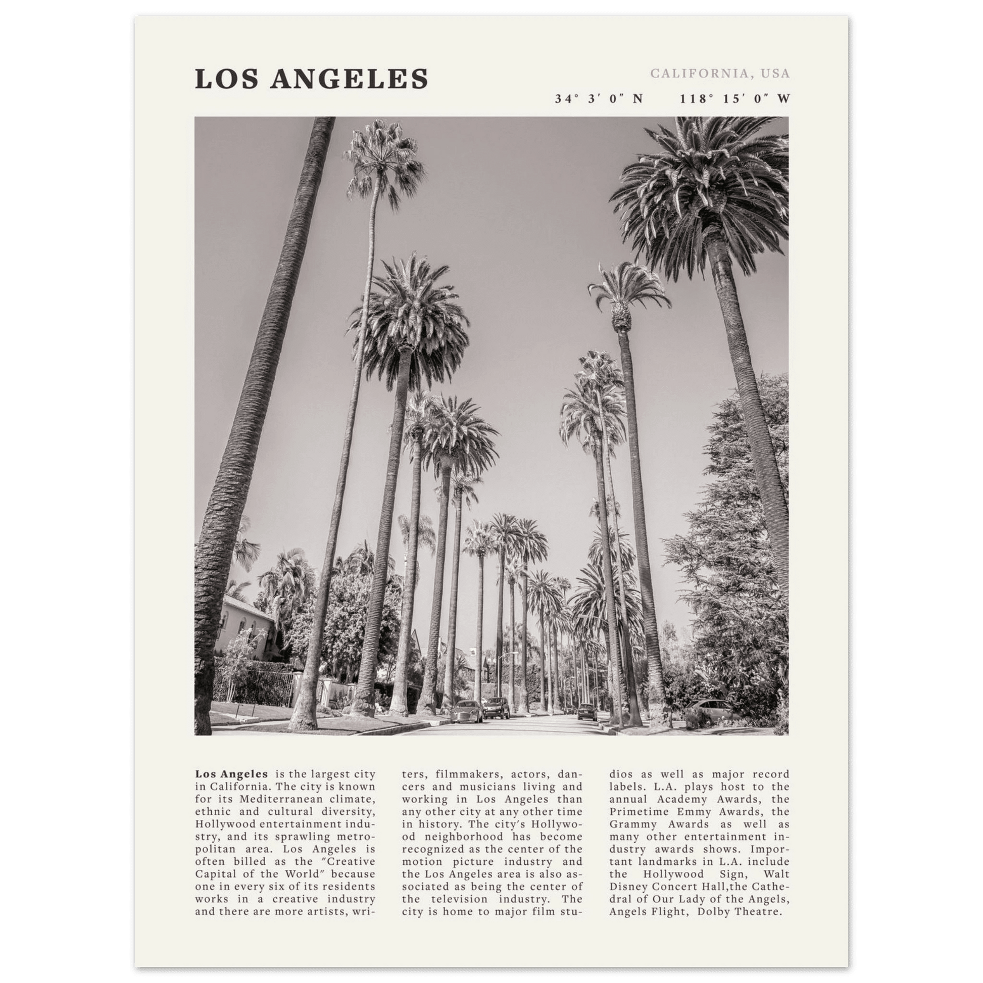 Los Angeles Poster | Black & White Palm Trees Wall Art | California Travel Print - Evergreen Posters