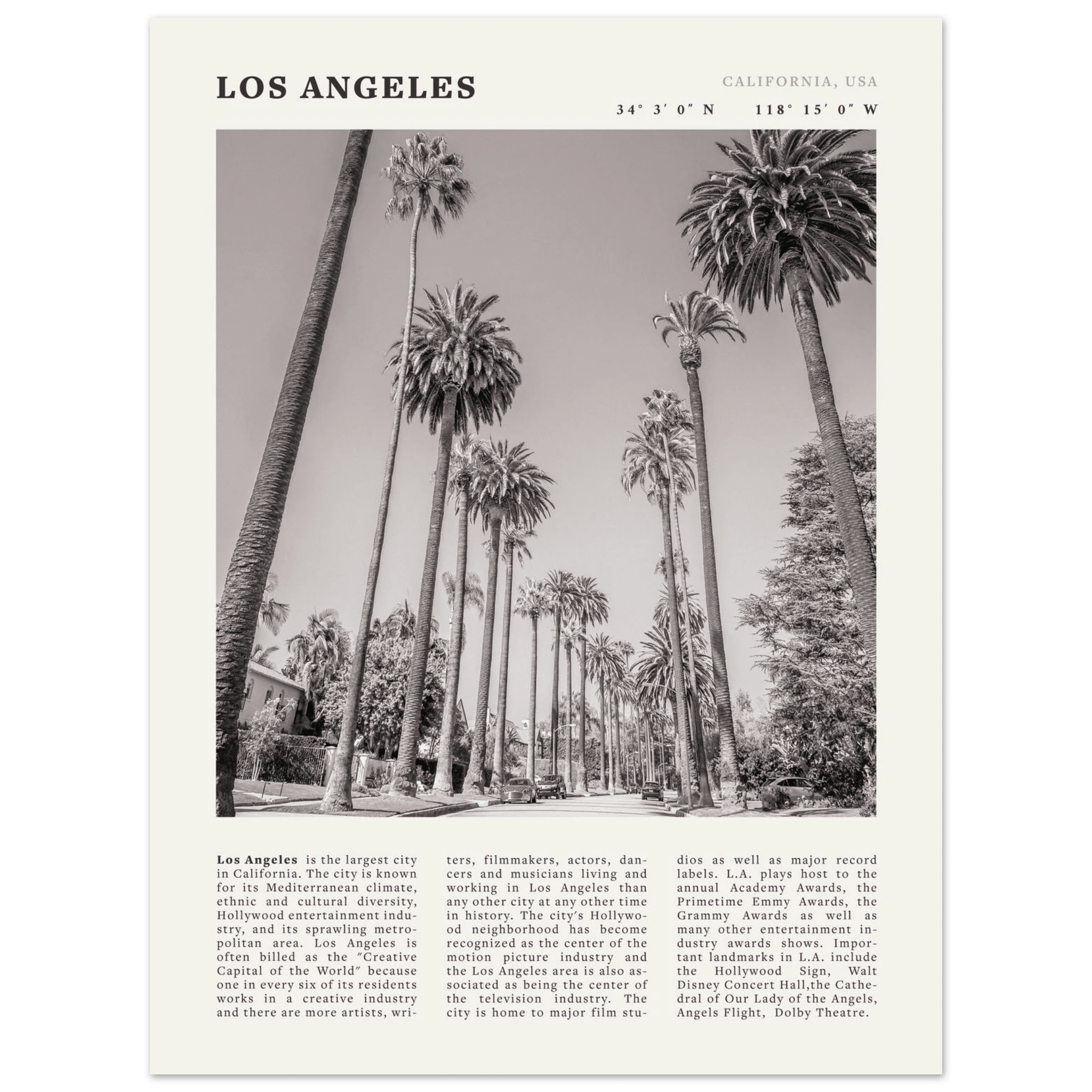 Los Angeles Poster | Black & White Palm Trees Wall Art | California Travel Print - Evergreen Posters