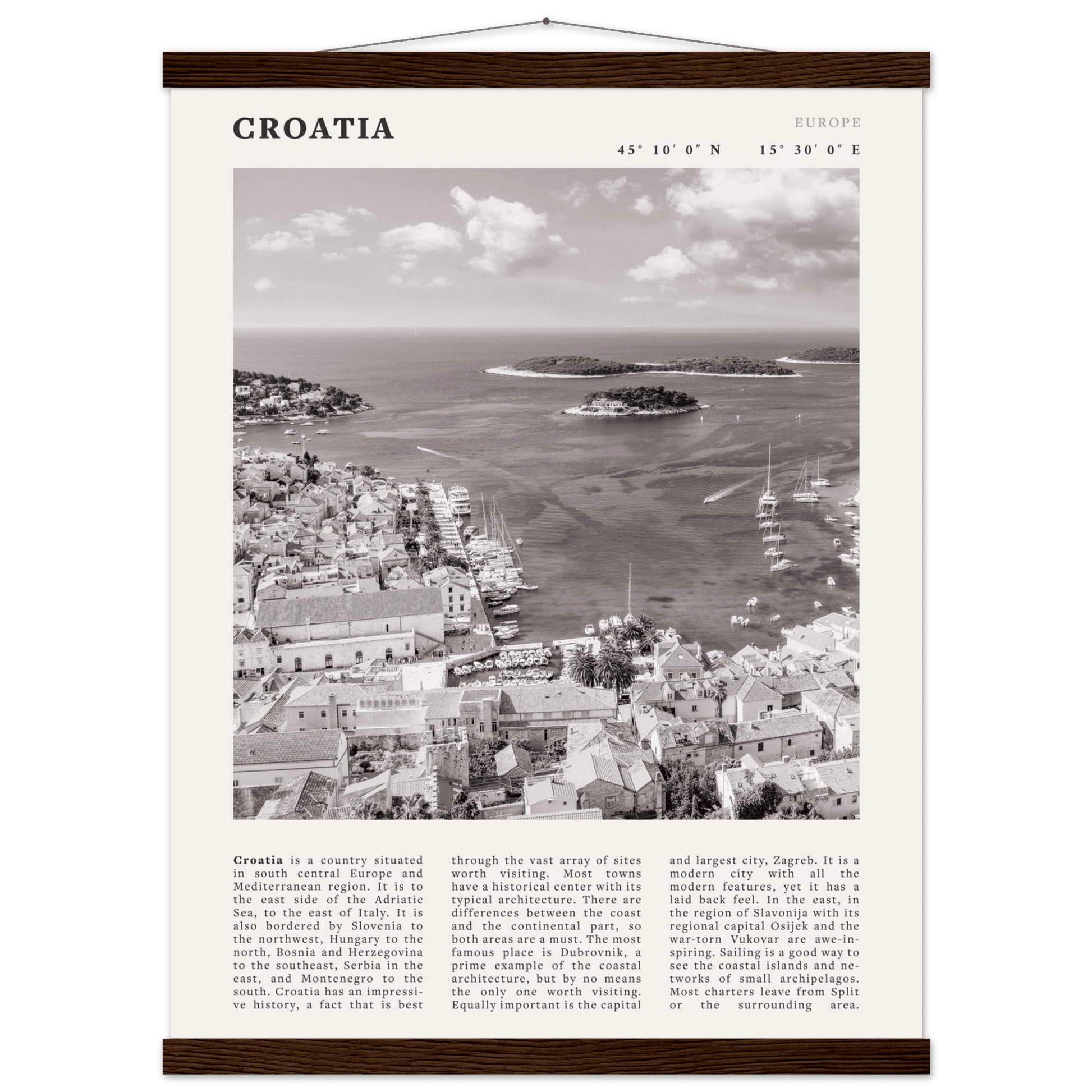 Croatia Poster | Black & White Hvar Island Wall Art | Adriatic Travel Print Decor - Evergreen Posters