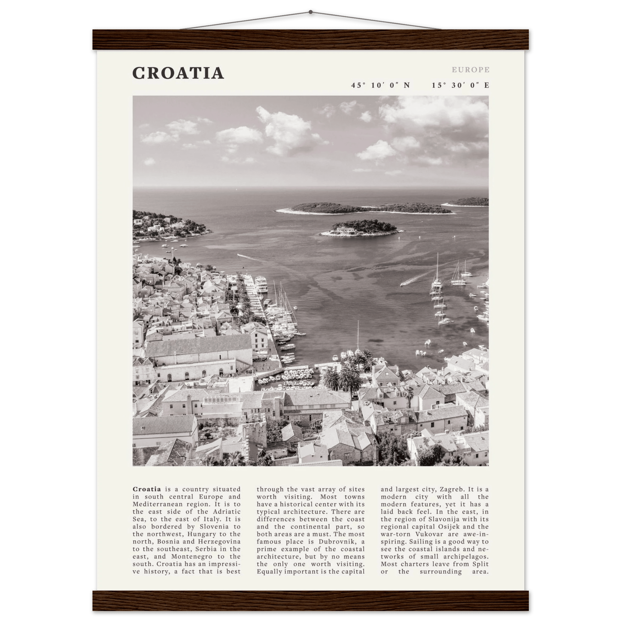 Croatia Poster | Black & White Hvar Island Wall Art | Adriatic Travel Print Decor - Evergreen Posters