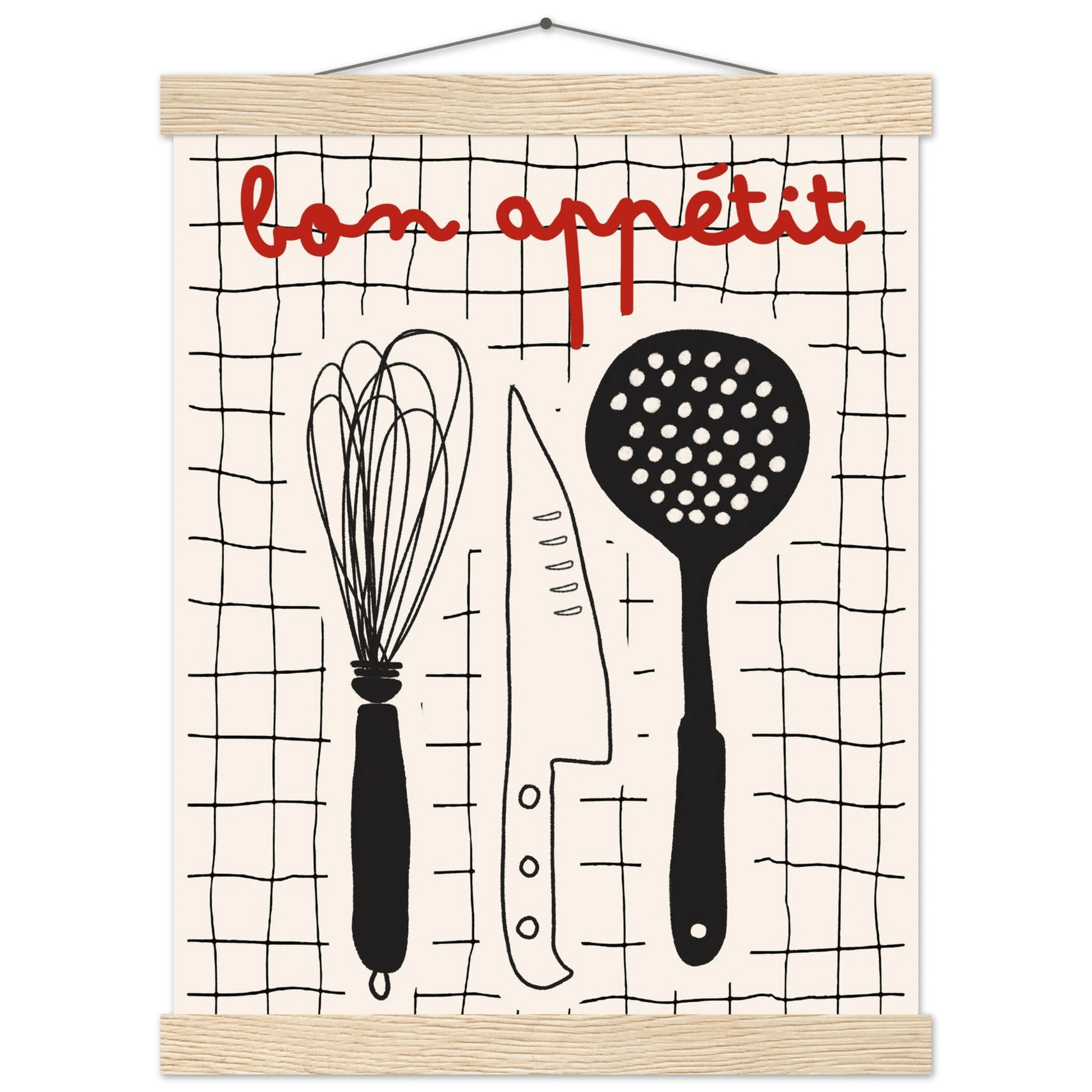 Bon Appétit French Kitchen Print | Bold Black Red Wall Art Poster - Evergreen Posters