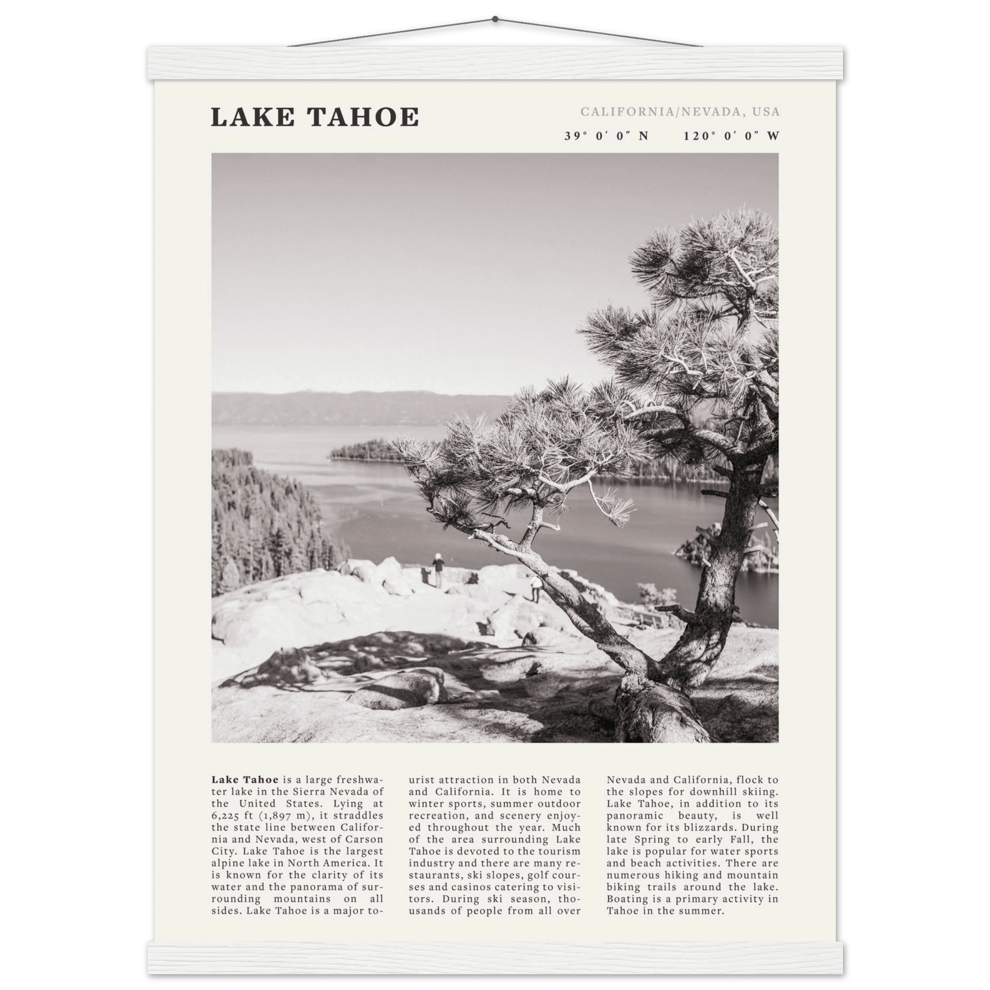 Lake Tahoe Poster | Black & White California Nevada Wall Art | Nature Travel Print Decor - Evergreen Posters