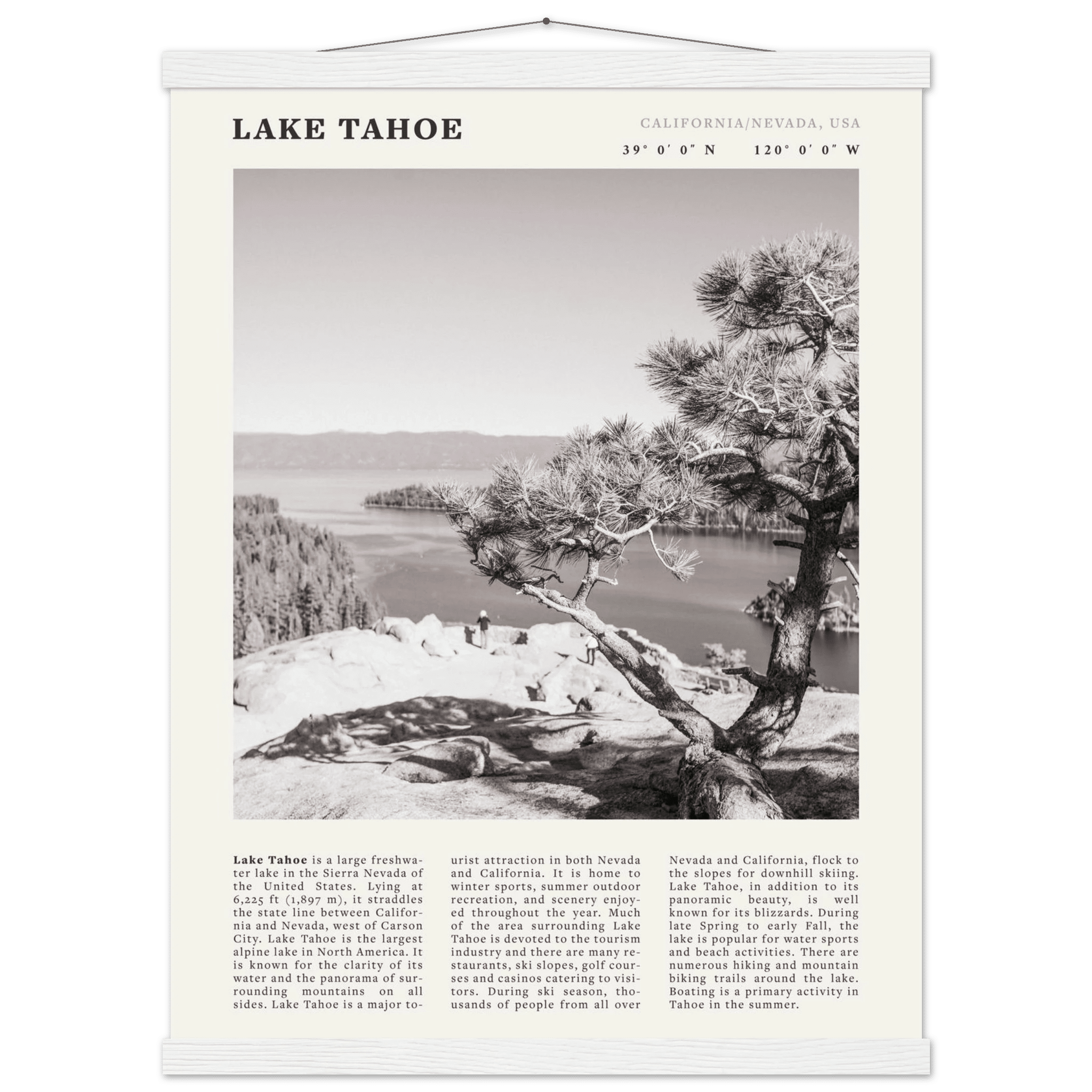 Lake Tahoe Poster | Black & White California Nevada Wall Art | Nature Travel Print Decor - Evergreen Posters