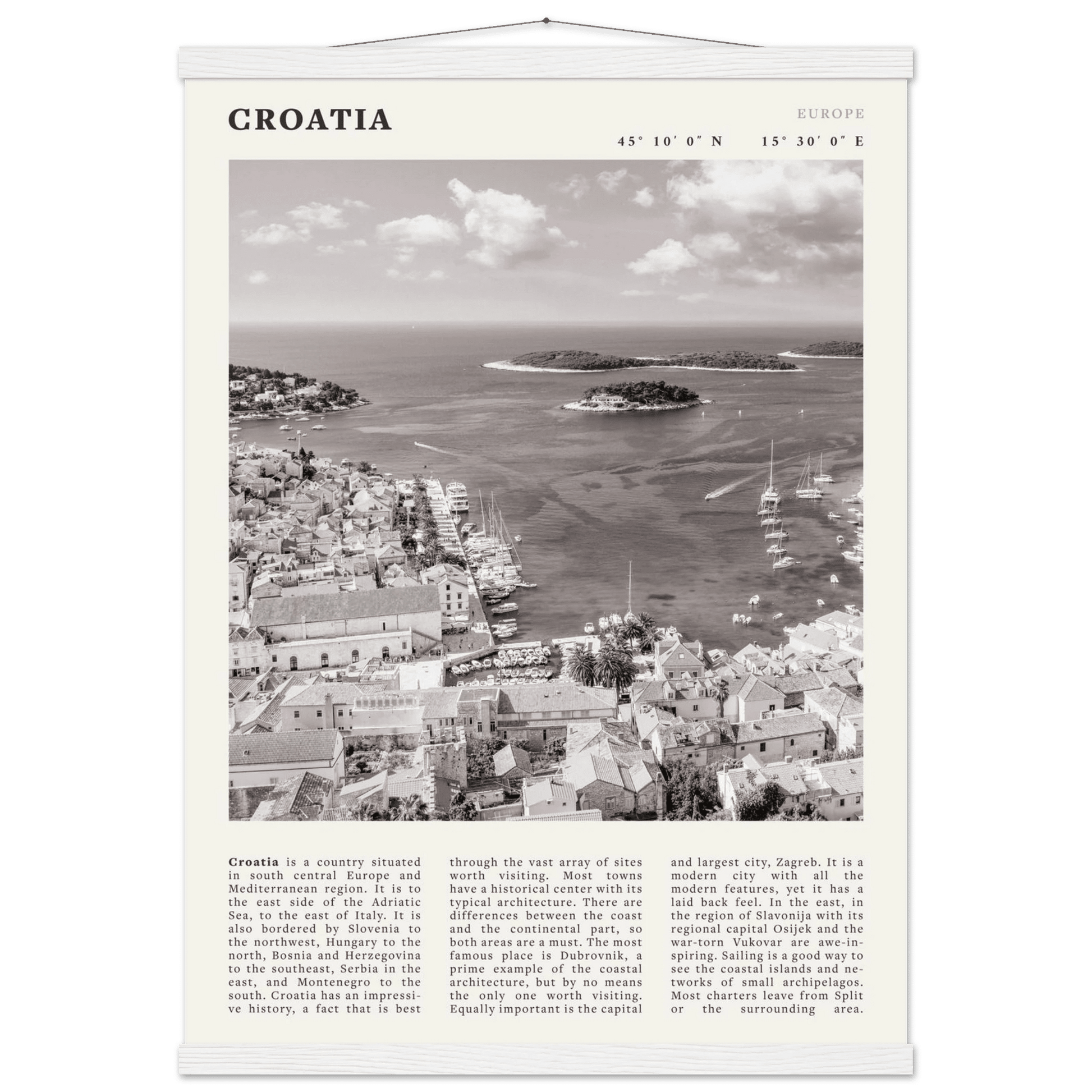 Croatia Poster | Black & White Hvar Island Wall Art | Adriatic Travel Print Decor - Evergreen Posters