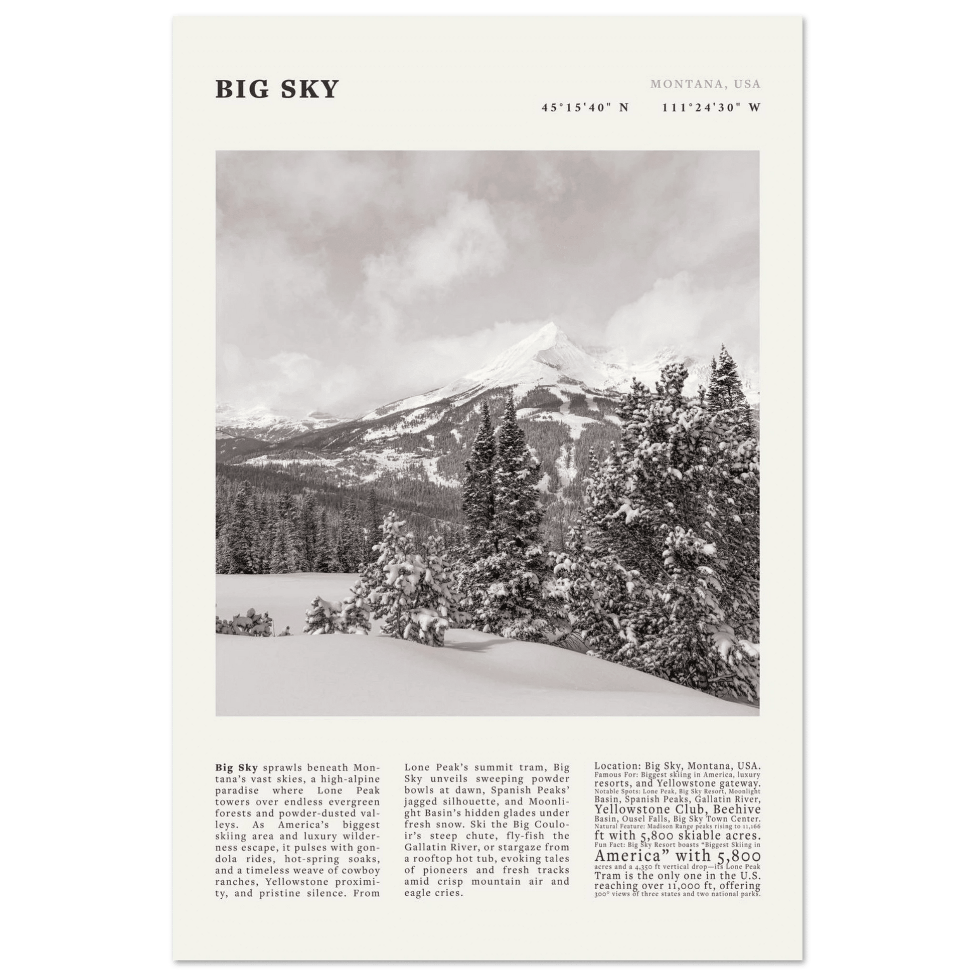 Big Sky Montana Poster Black and White – Vintage Lone Peak Ski Resort Print (Digital & Printed Options) - Evergreen Posters