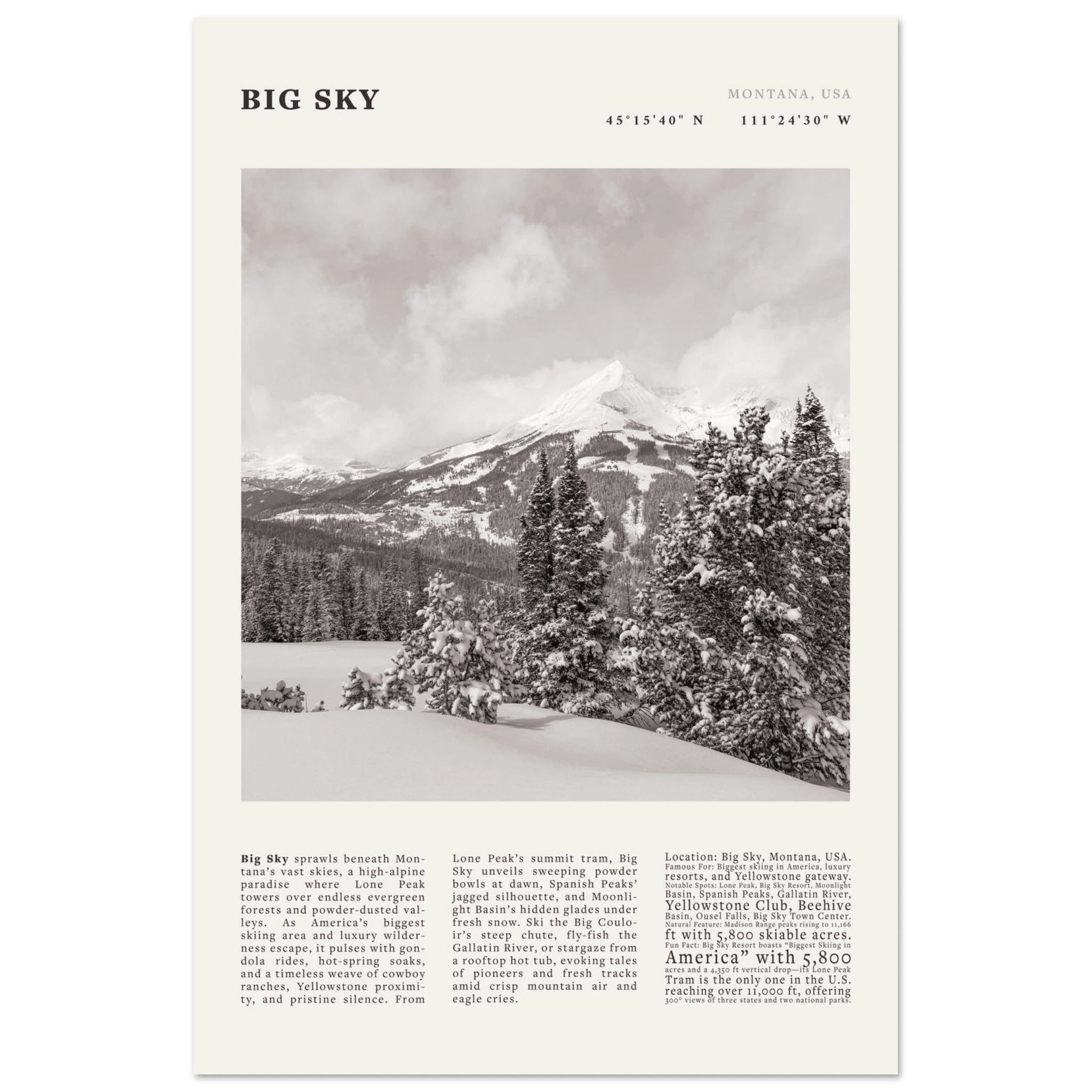 Big Sky Montana Poster Black and White – Vintage Lone Peak Ski Resort Print (Digital & Printed Options) - Evergreen Posters