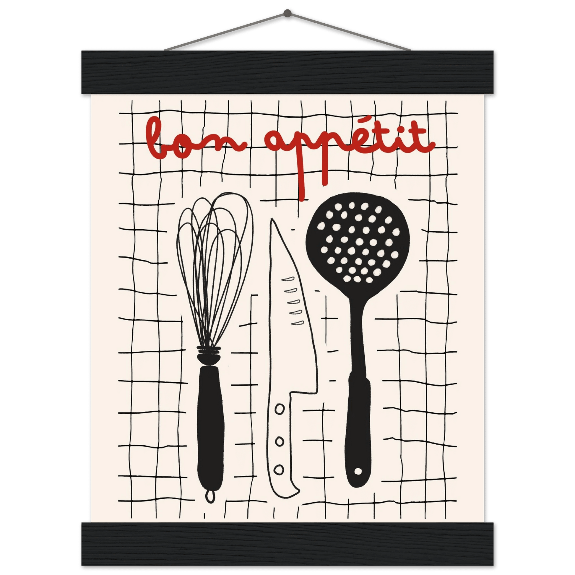 Bon Appétit French Kitchen Print | Bold Black Red Wall Art Poster - Evergreen Posters
