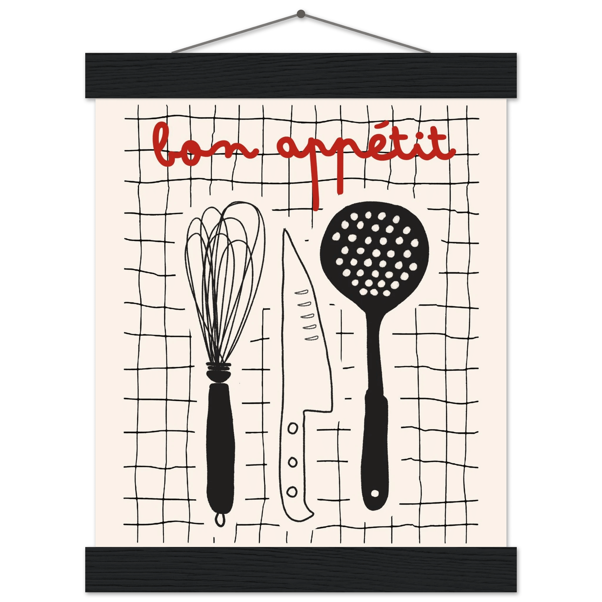 Bon Appétit French Kitchen Print | Bold Black Red Wall Art Poster - Evergreen Posters
