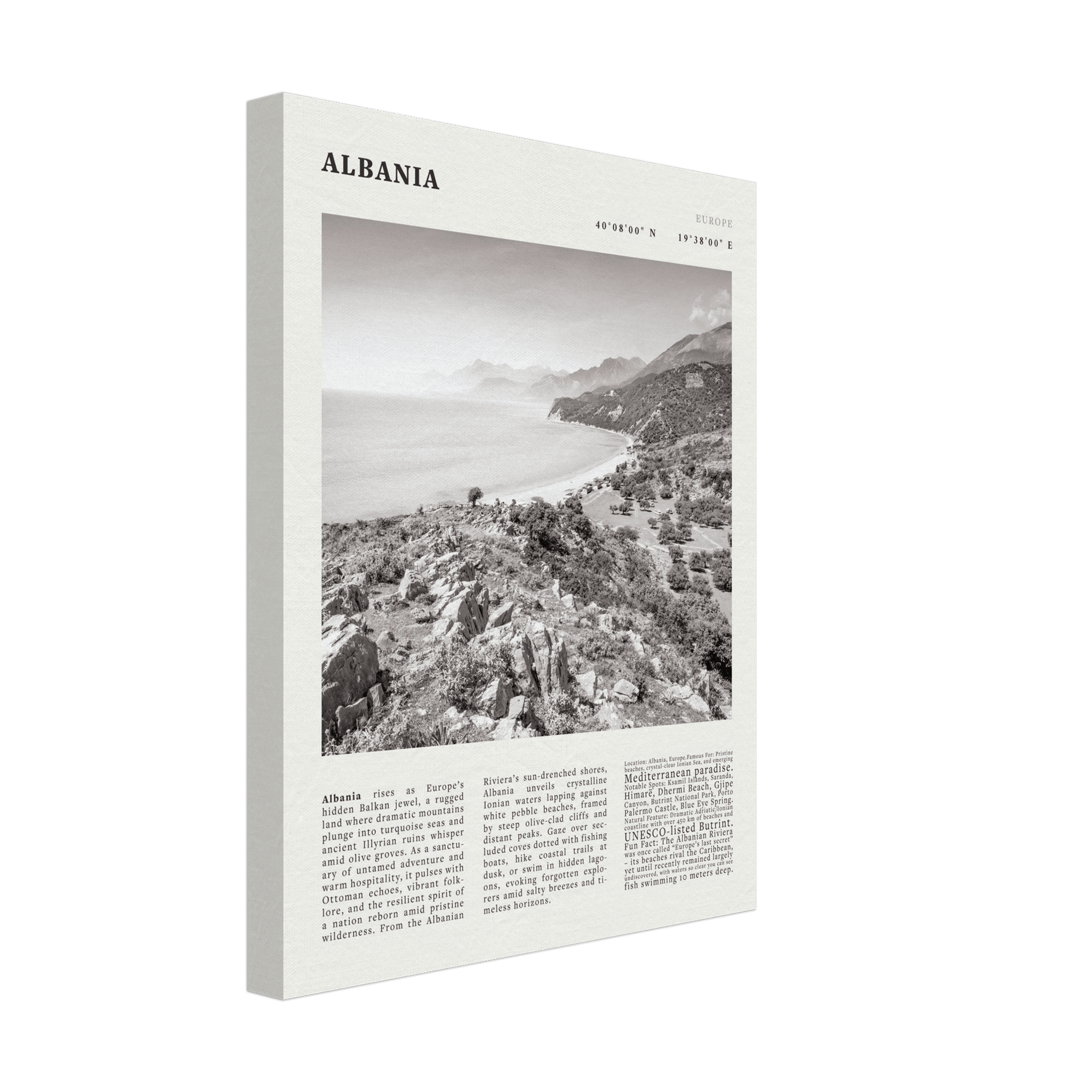 Albania Poster Black and White – Vintage Albanian Riviera Travel Print (Digital & Printed Options) - Evergreen Posters