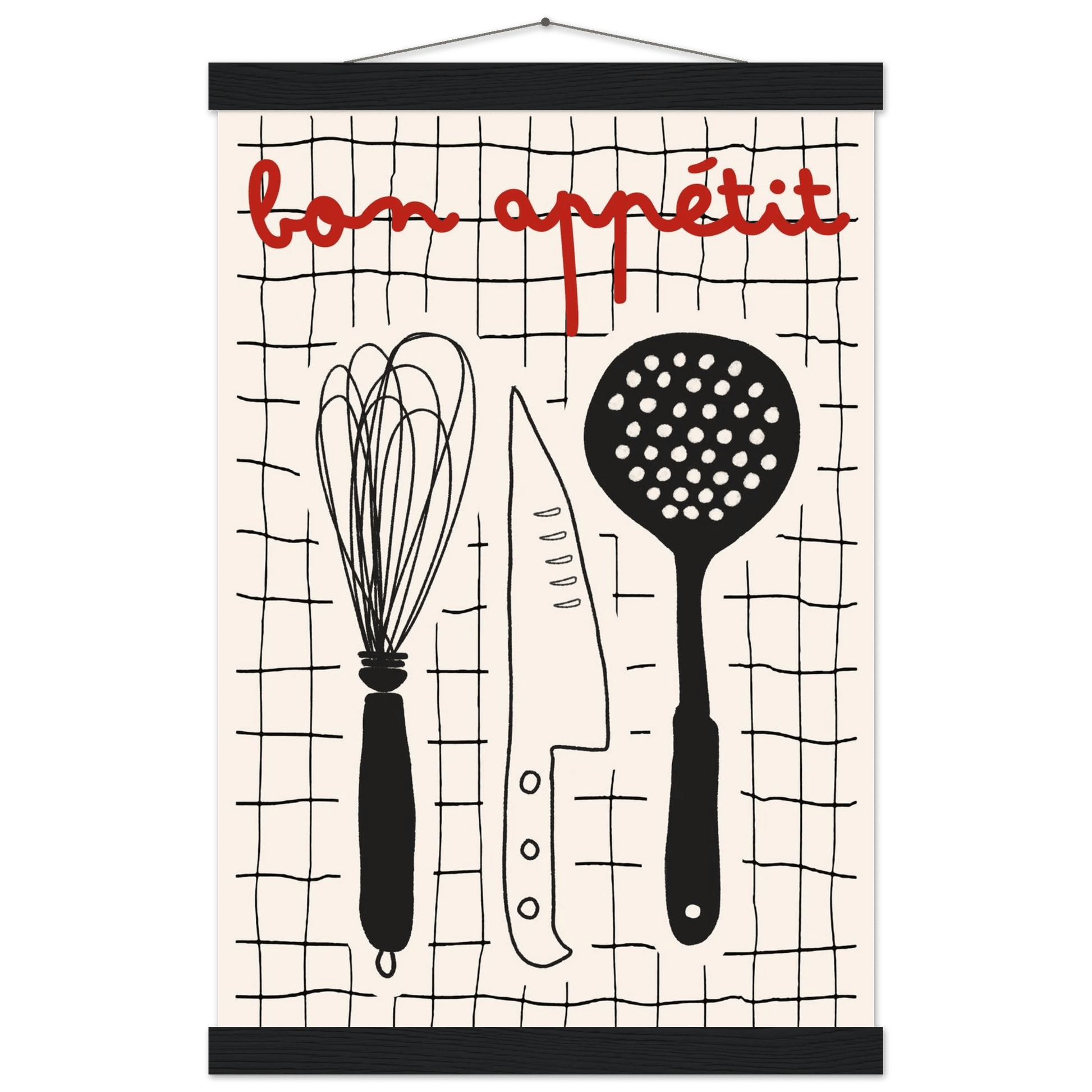Bon Appétit French Kitchen Print | Bold Black Red Wall Art Poster - Evergreen Posters
