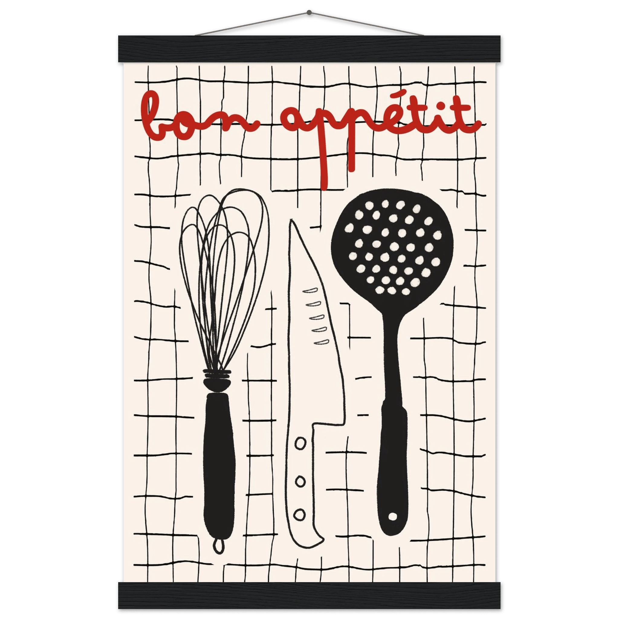 Bon Appétit French Kitchen Print | Bold Black Red Wall Art Poster - Evergreen Posters