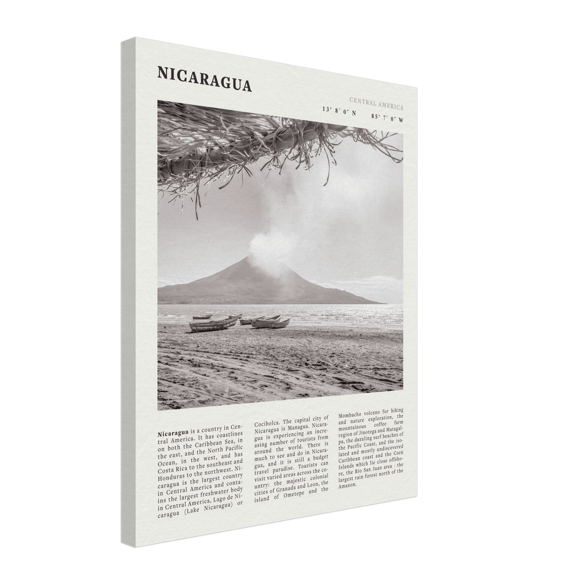 Nicaragua Poster | Black & White Volcano Wall Art | Central America Travel Print - Evergreen Posters