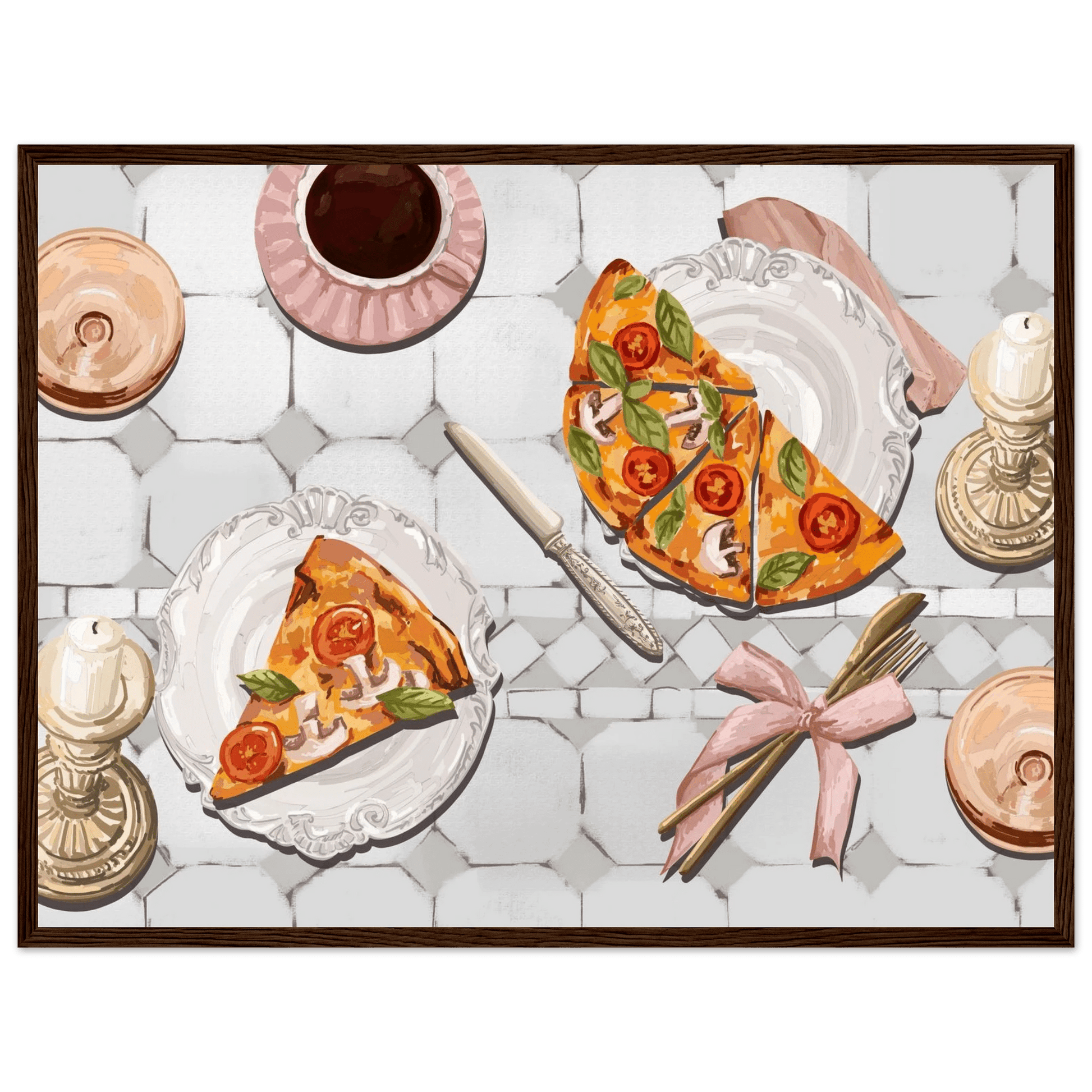 Pizza & Tea Kitchen Poster | Horizontal Food Wall Art | Italian Dining Room Print - Evergreen Posters