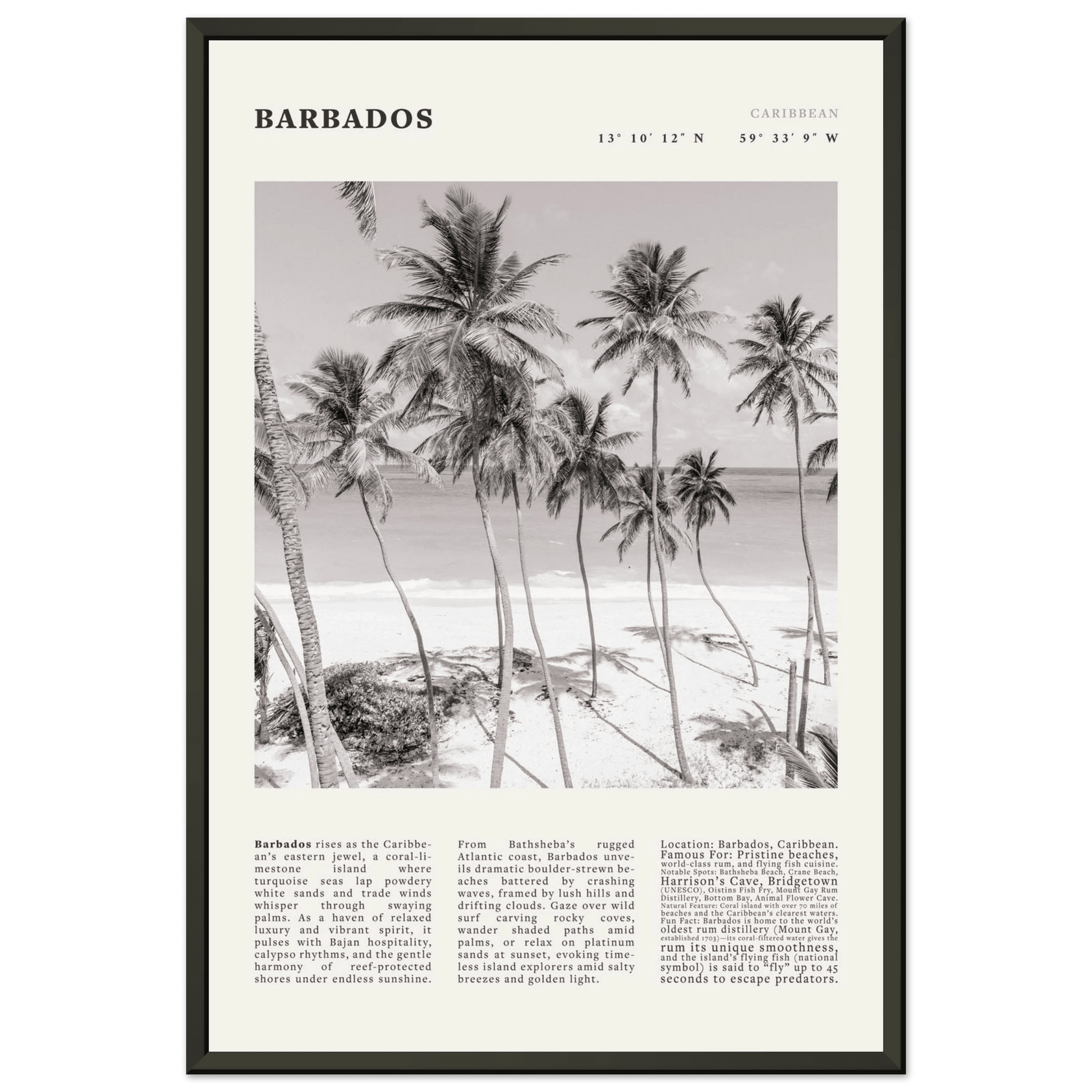Barbados Poster Black and White – Vintage Caribbean Palm Beach Print (Digital & Printed Options) - Evergreen Posters