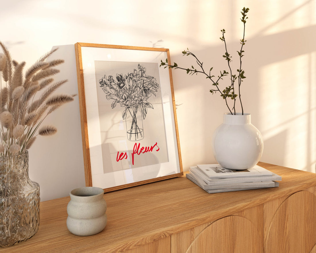 Les Fleurs Botanical Poster | French Flower Line Art Print | Minimalist Floral Wall Decor - Evergreen Posters