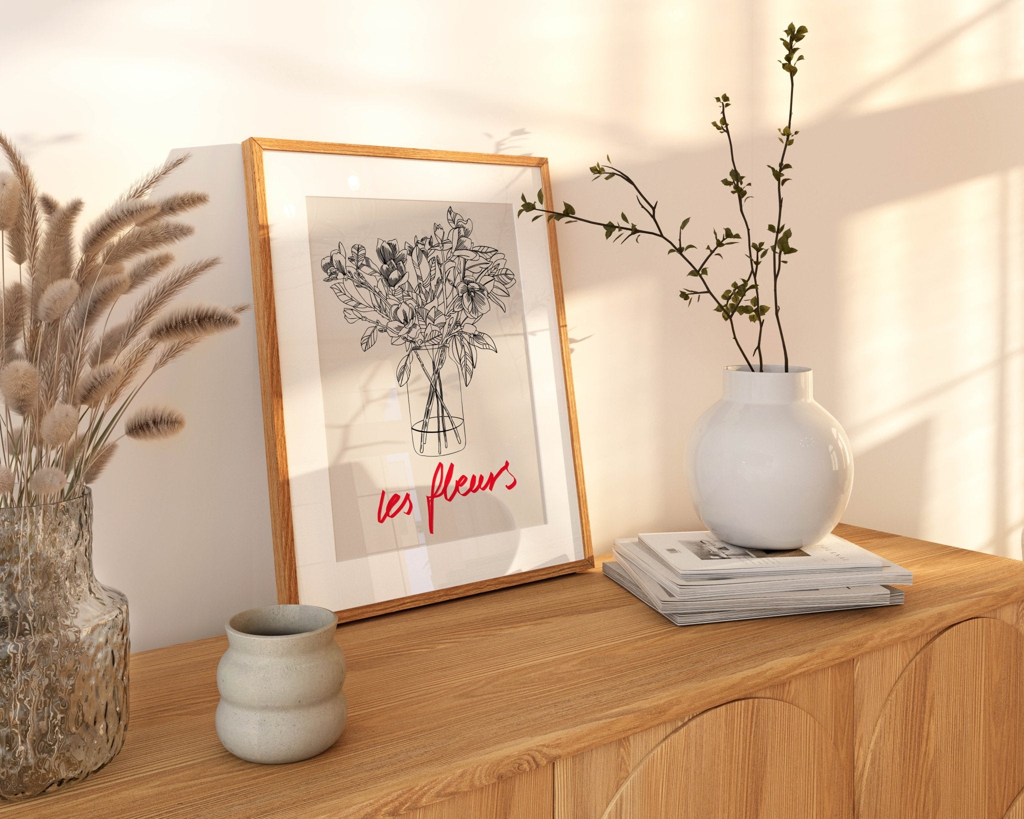 Les Fleurs Botanical Poster | French Flower Line Art Print | Minimalist Floral Wall Decor - Evergreen Posters