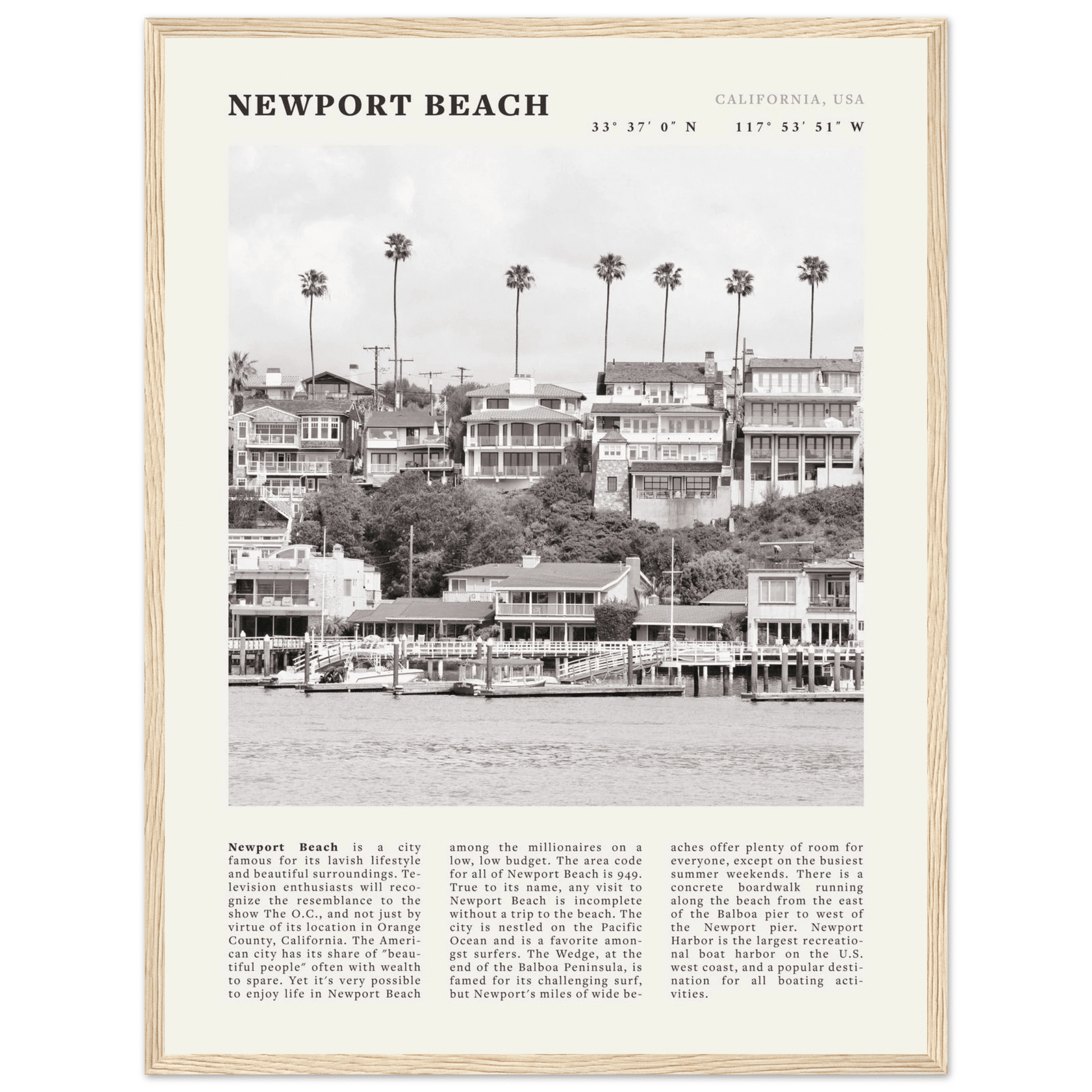 Newport Beach Poster | Black & White California Harbor Wall Art | Coastal Print - Evergreen Posters