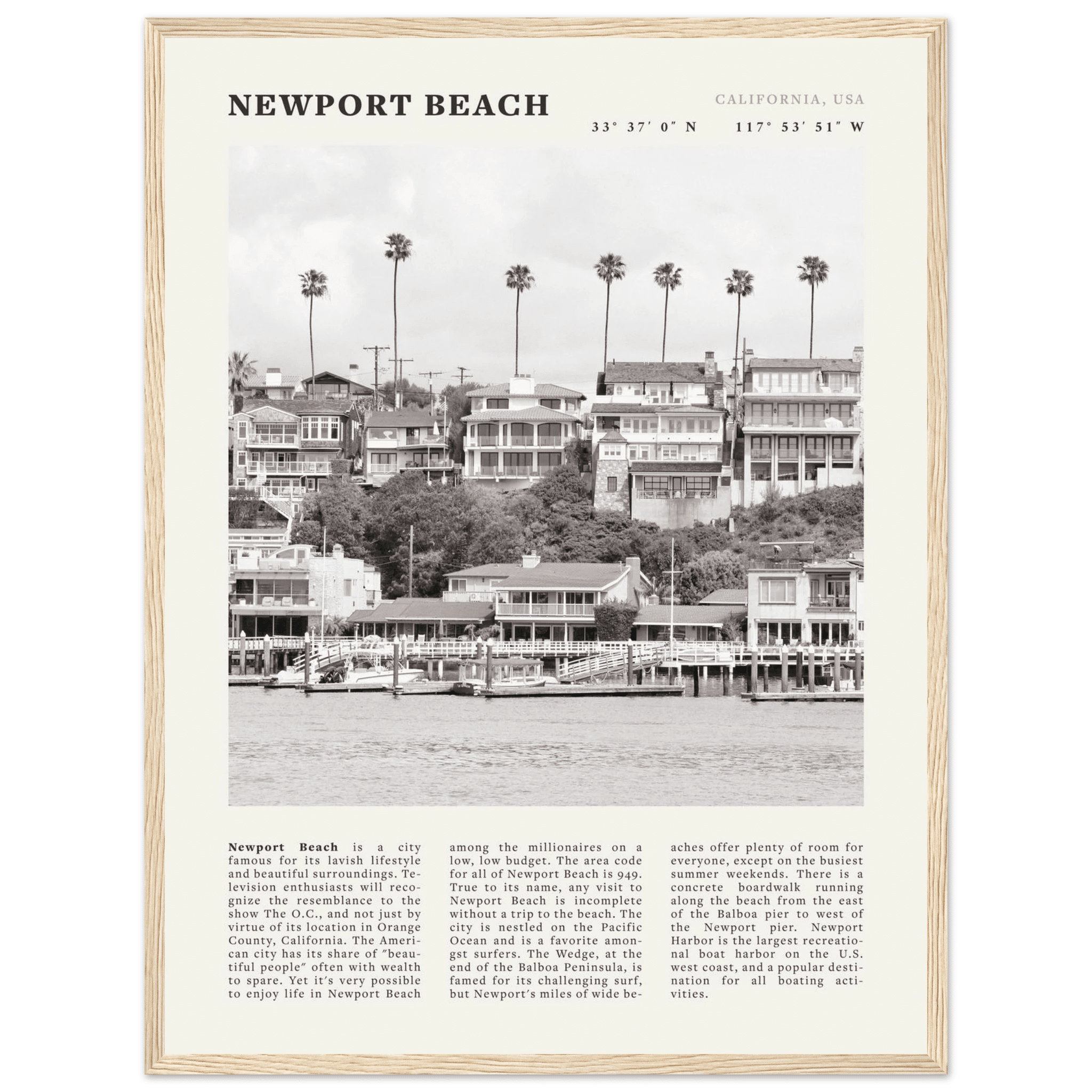 Newport Beach Poster | Black & White California Harbor Wall Art | Coastal Print - Evergreen Posters