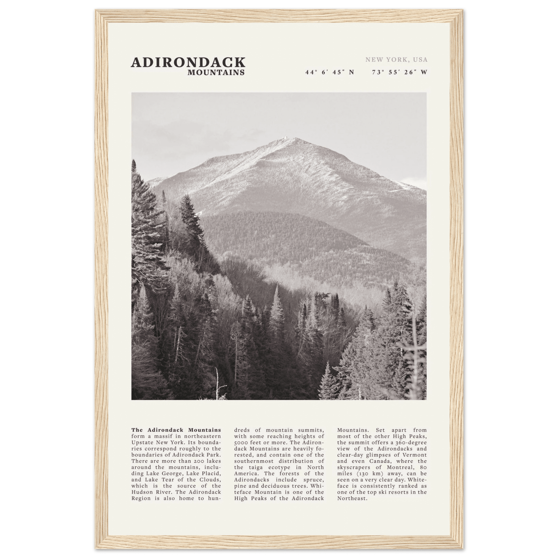 Adirondack Mountains Poster | Black & White New York Nature Wall Art | Hiking Print - Evergreen Posters