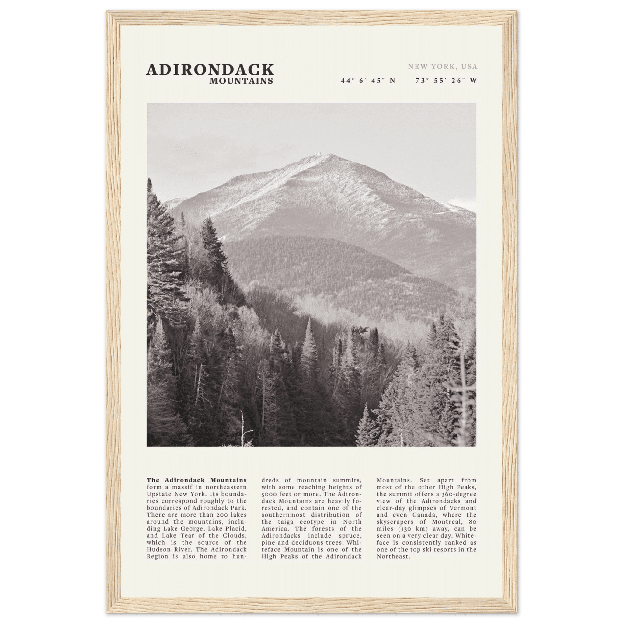 Adirondack Mountains Poster | Black & White New York Nature Wall Art | Hiking Print - Evergreen Posters