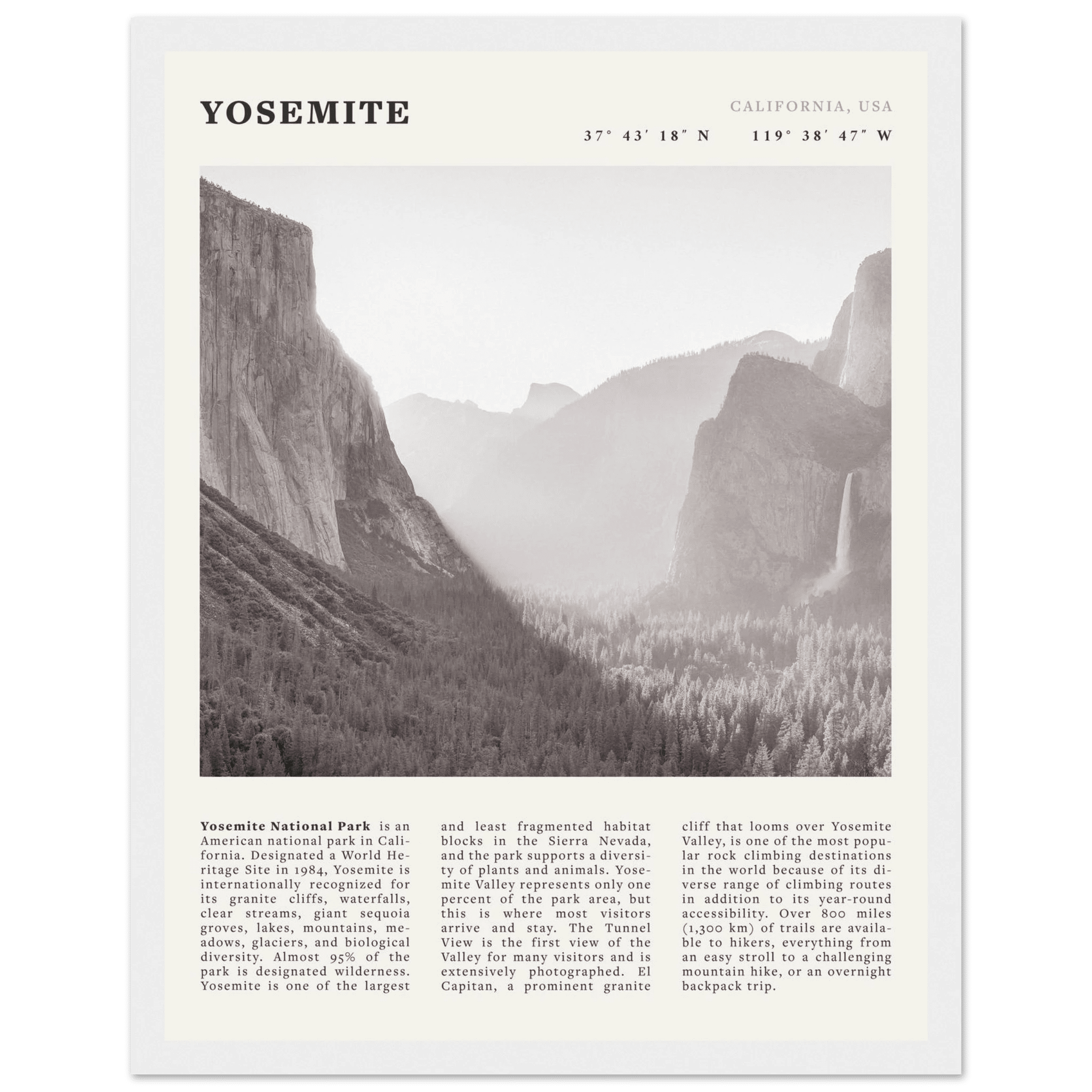 Yosemite Poster | Black & White National Park Wall Art | California Nature Print - Evergreen Posters