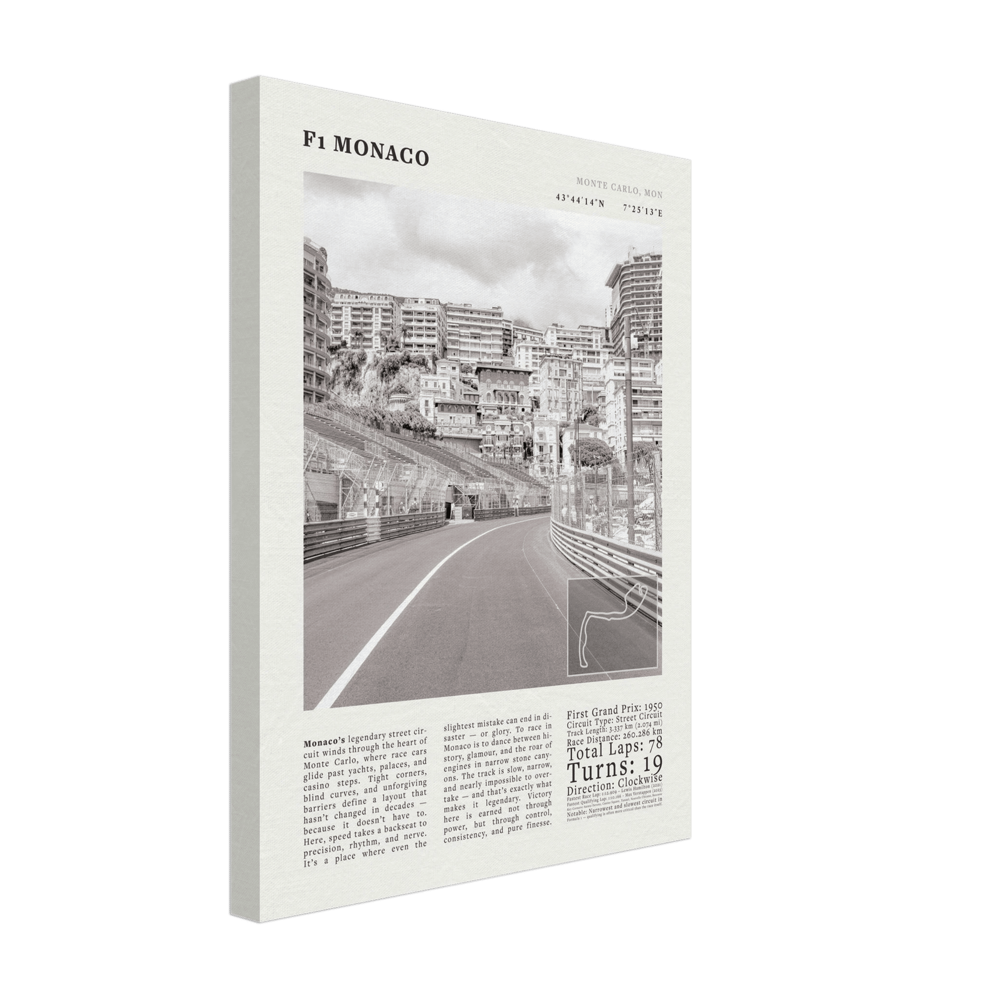 F1 Monaco Poster Black and White – Vintage Monte Carlo Street Circuit Print (Digital & Printed Options) - Evergreen Posters