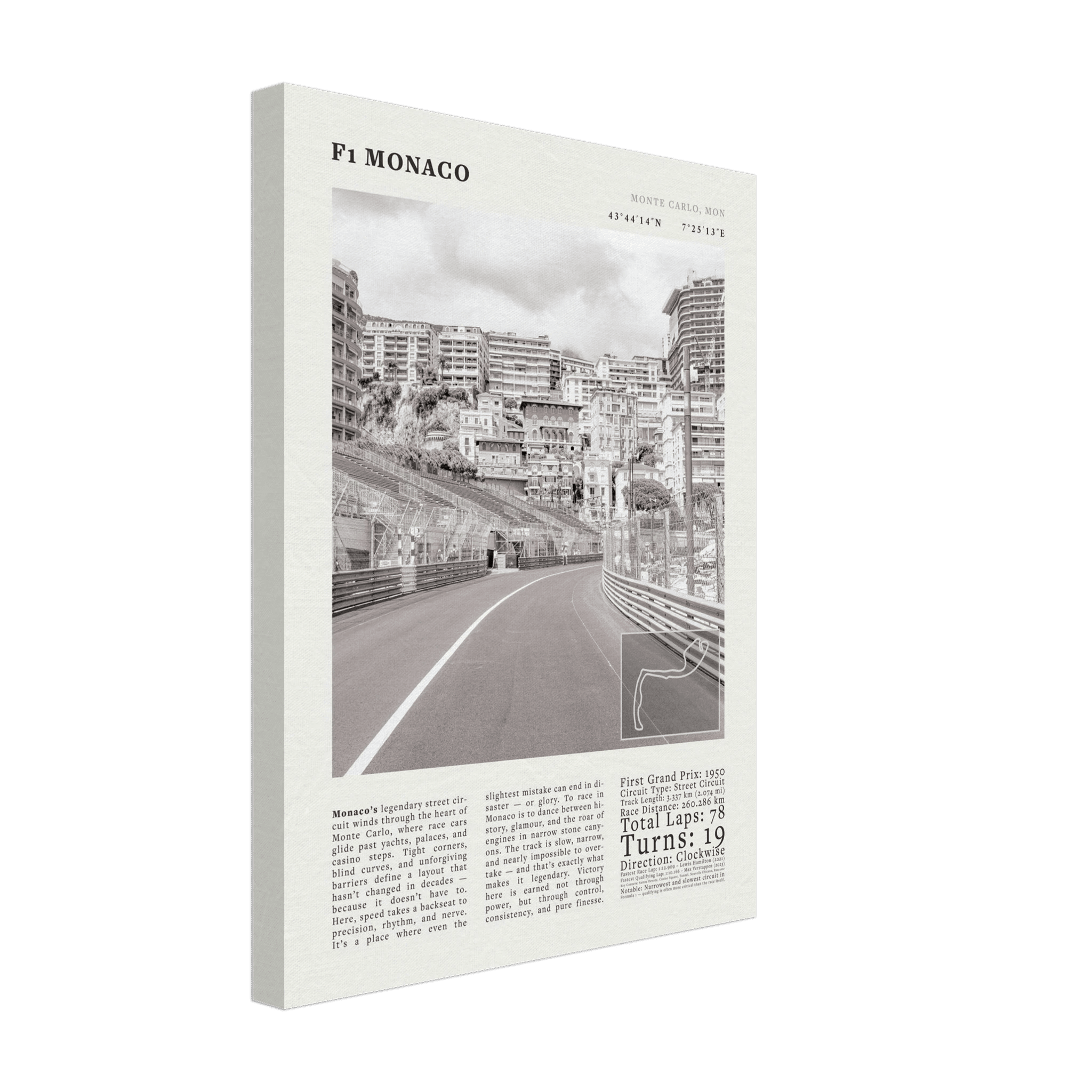 F1 Monaco Poster Black and White – Vintage Monte Carlo Street Circuit Print (Digital & Printed Options) - Evergreen Posters