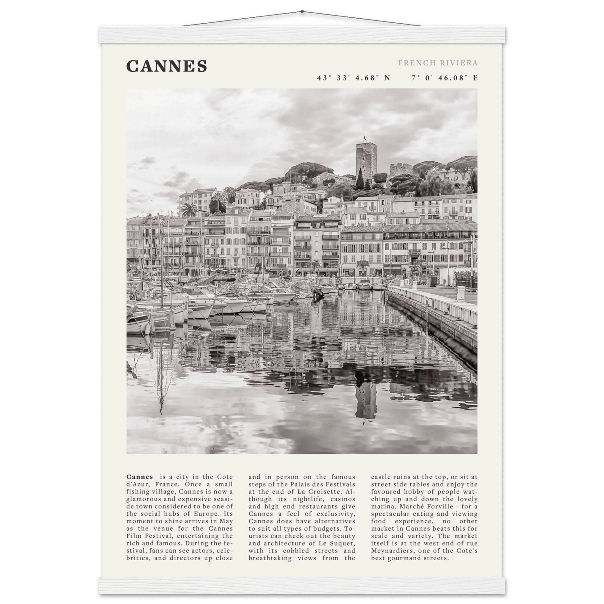 Cannes Poster | Black & White French Riviera Wall Art | France Travel Print - Evergreen Posters
