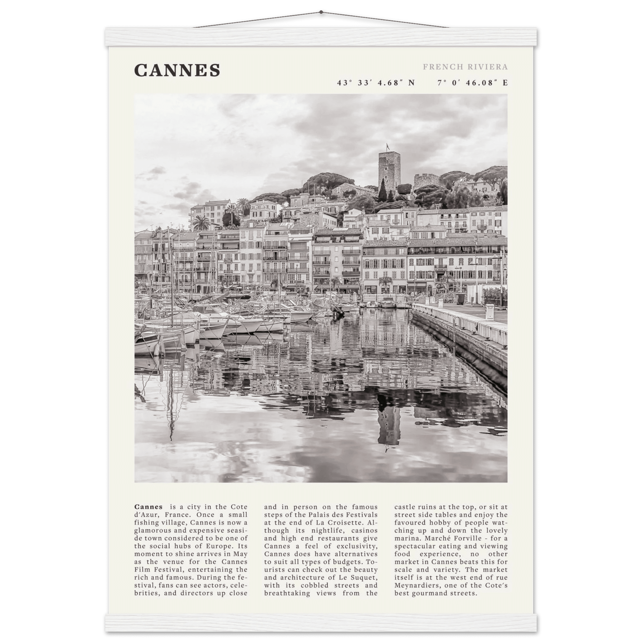 Cannes Poster | Black & White French Riviera Wall Art | France Travel Print - Evergreen Posters