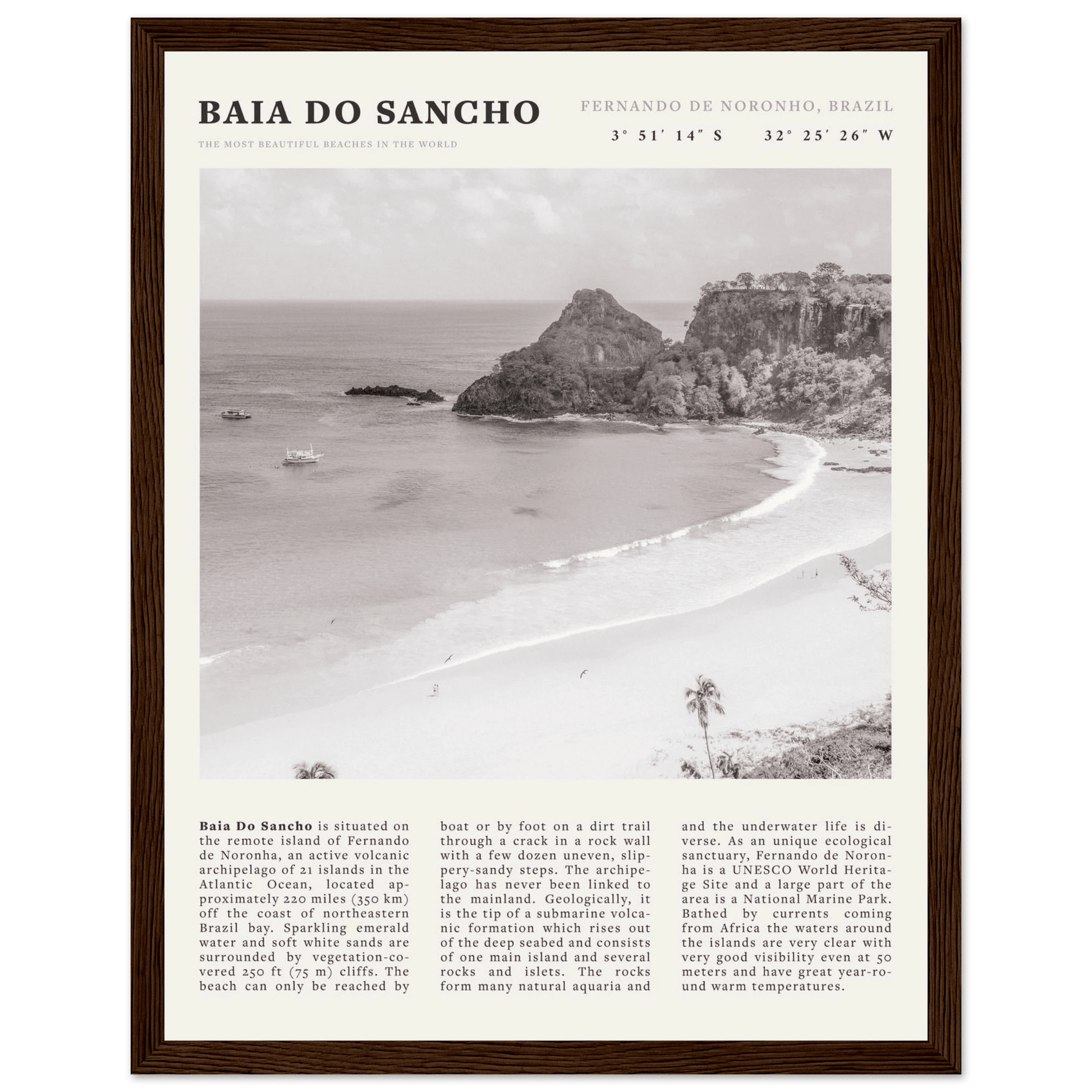Baia Do Sancho Poster | Black & White Brazil Beach Wall Art | Fernando de Noronha - Evergreen Posters