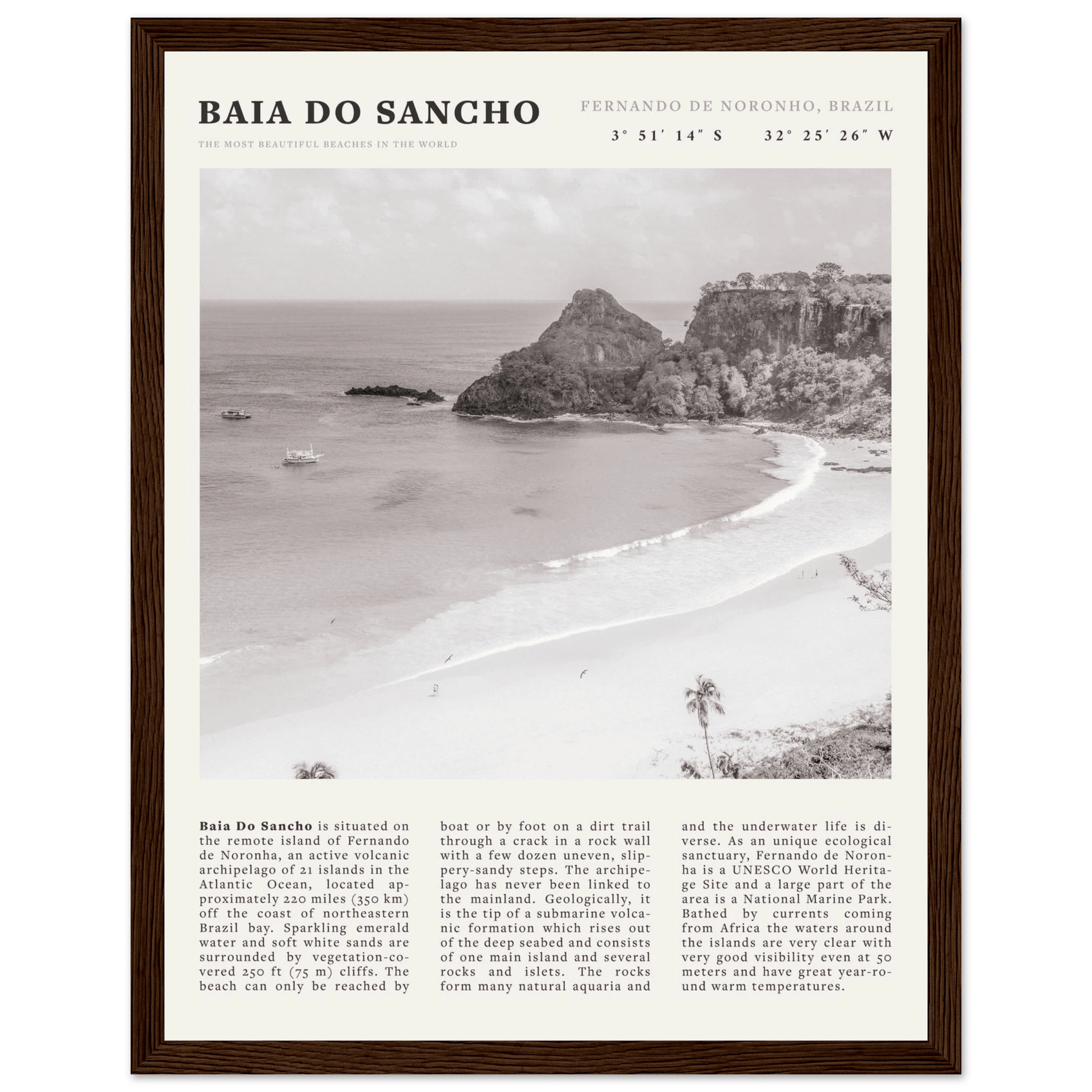 Baia Do Sancho Poster | Black & White Brazil Beach Wall Art | Fernando de Noronha - Evergreen Posters