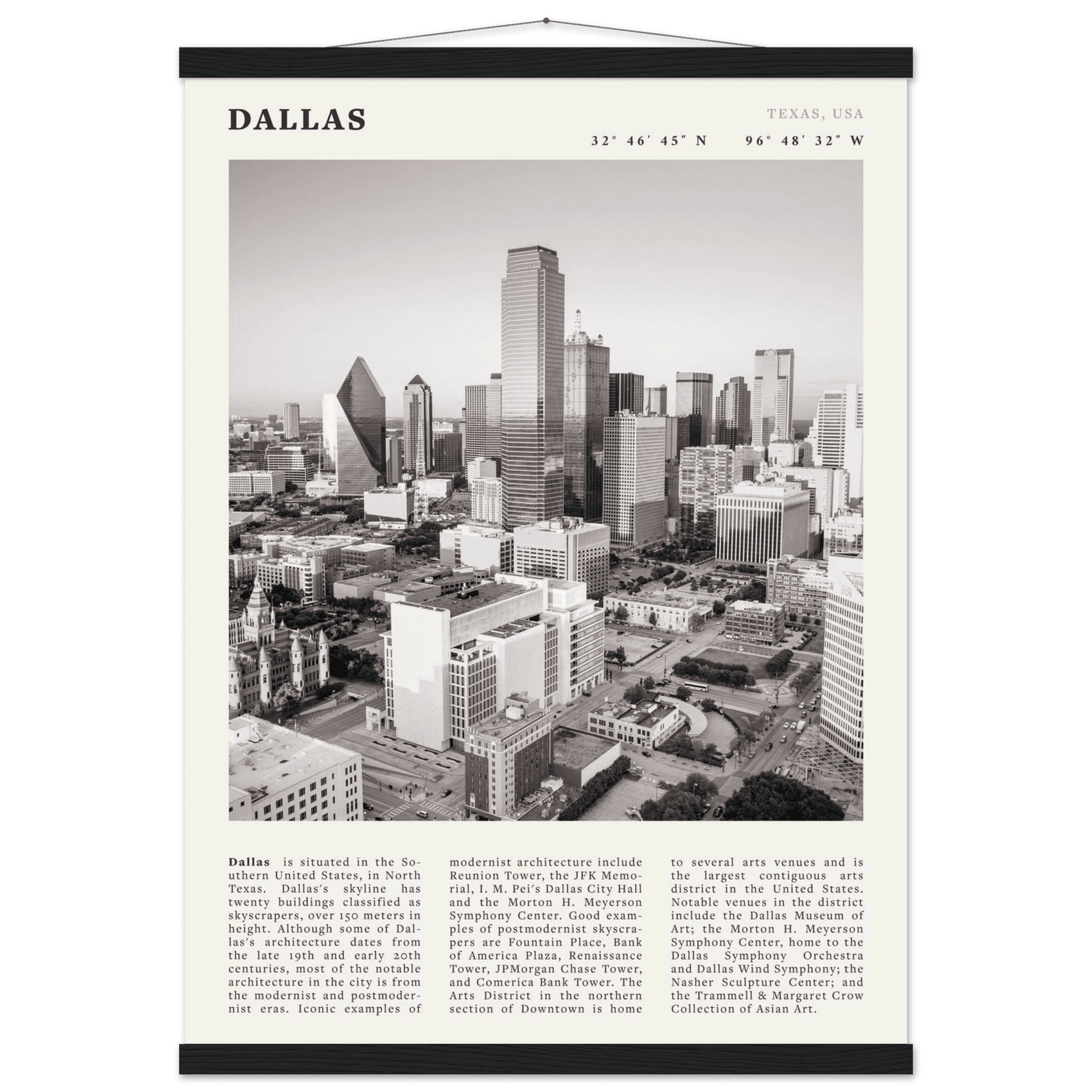 Dallas Poster | Black & White Texas Skyline Wall Art | City Travel Print Decor - Evergreen Posters