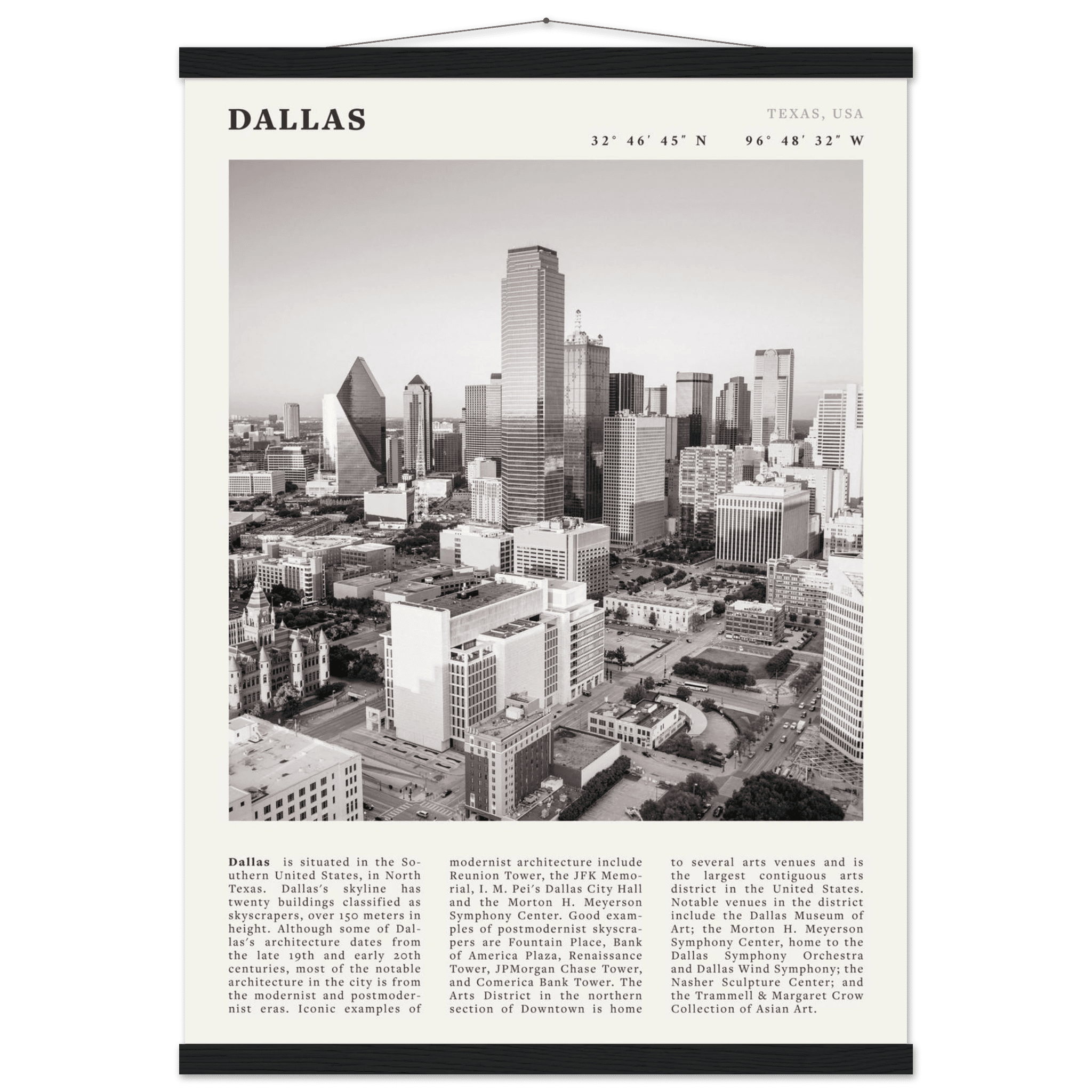 Dallas Poster | Black & White Texas Skyline Wall Art | City Travel Print Decor - Evergreen Posters