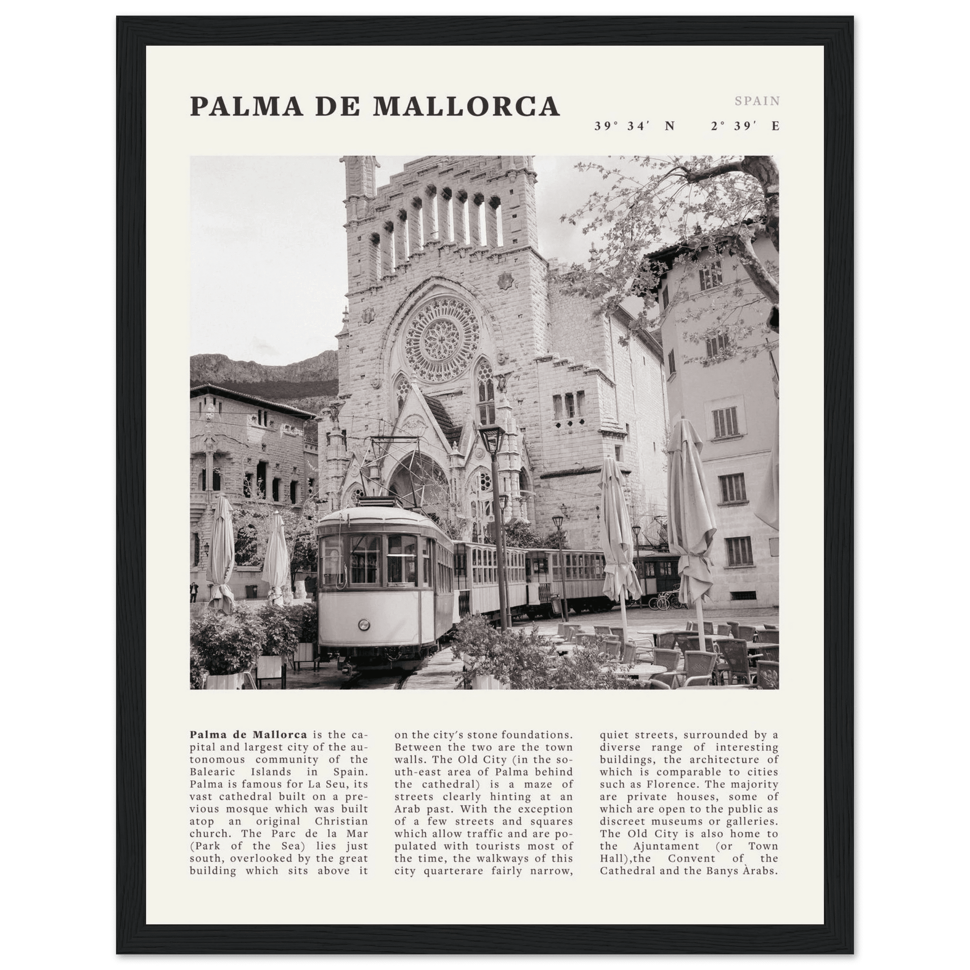 Palma de Mallorca Poster | Black & White Spain Wall Art | Travel Print | Mediterranean Decor - Evergreen Posters