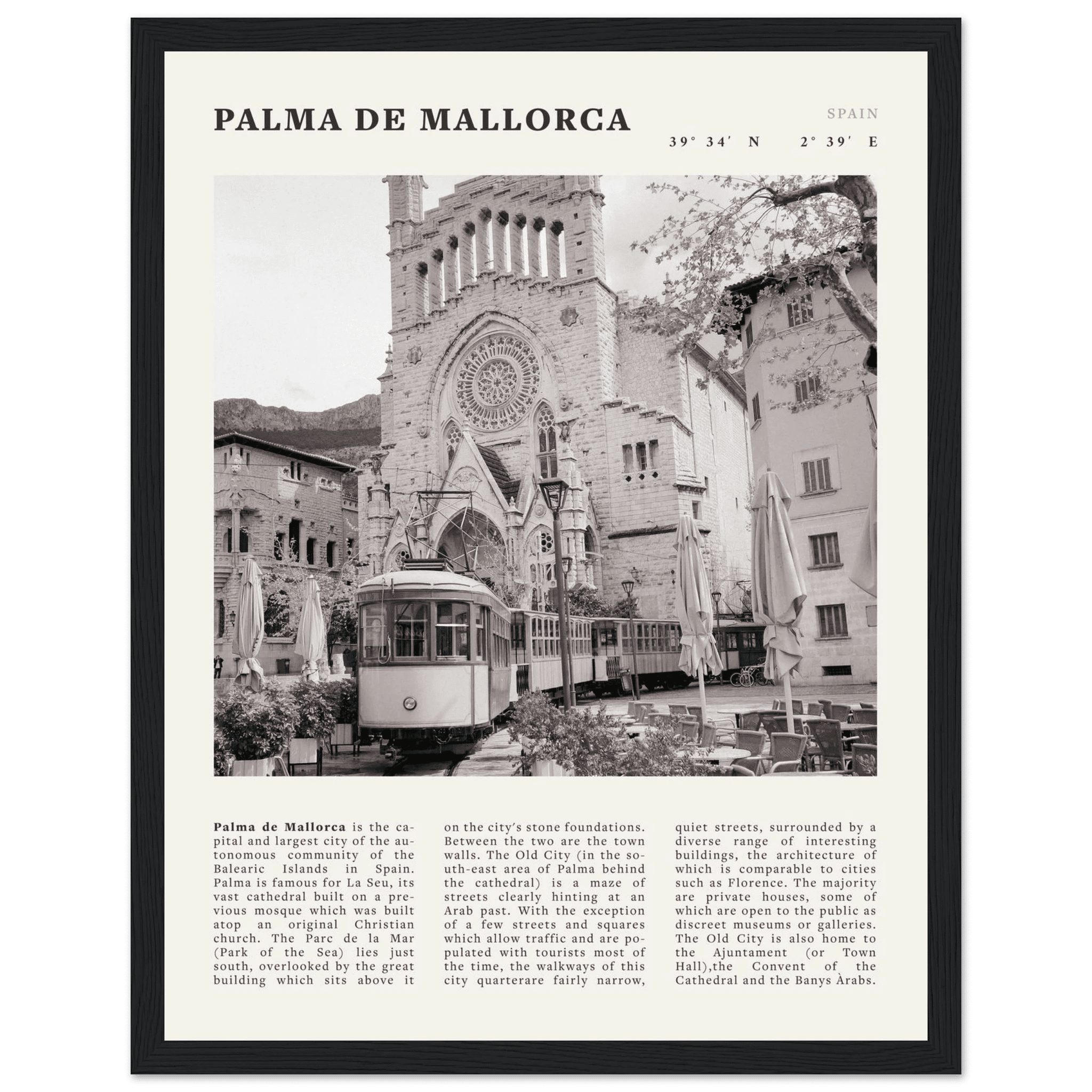 Palma de Mallorca Poster | Black & White Spain Wall Art | Travel Print | Mediterranean Decor - Evergreen Posters