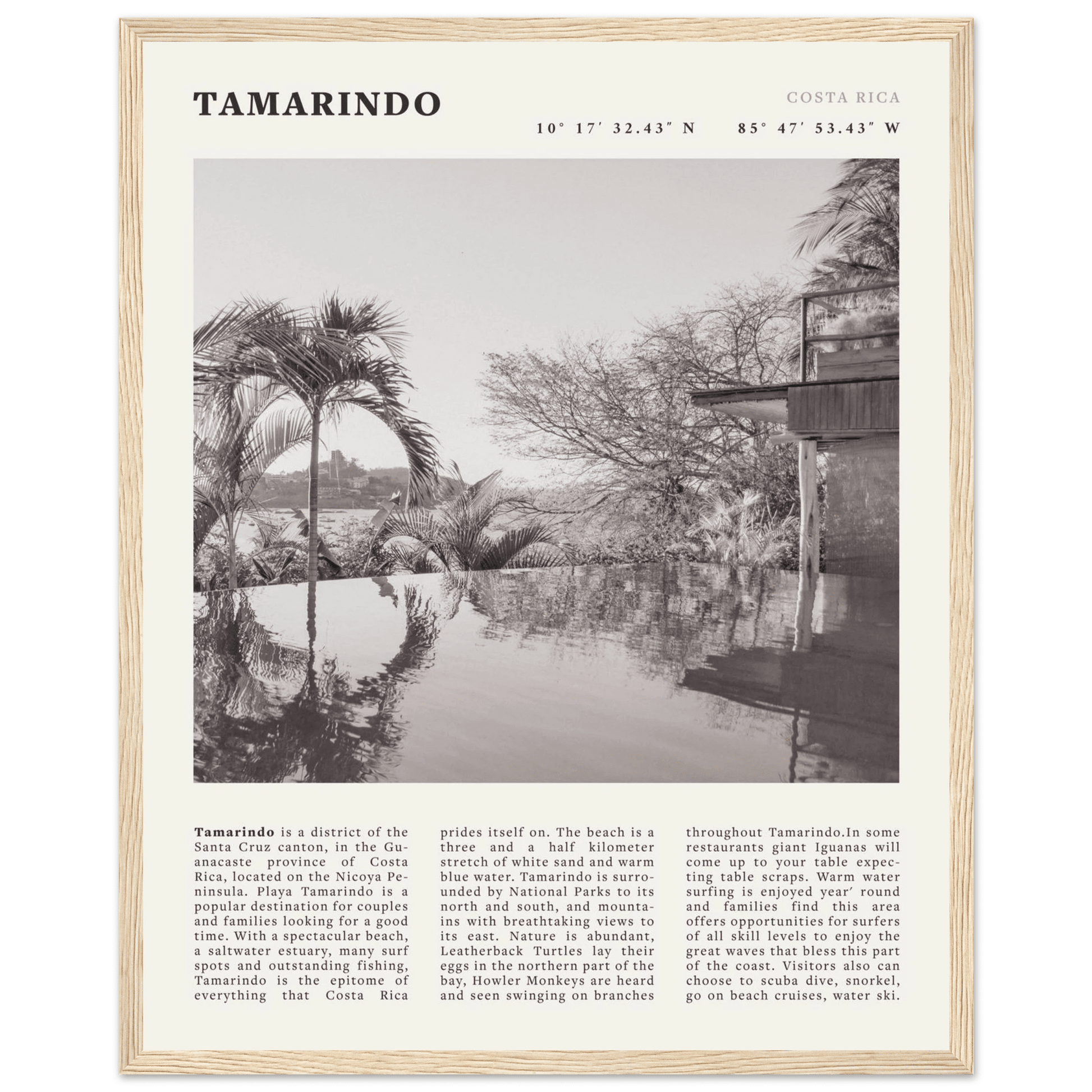 Tamarindo Poster | Black & White Costa Rica Beach Wall Art | Surf Travel Print - Evergreen Posters