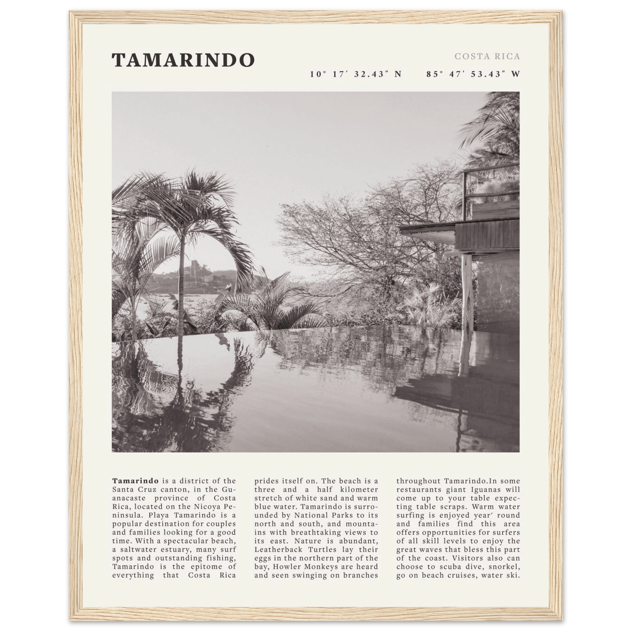 Tamarindo Poster | Black & White Costa Rica Beach Wall Art | Surf Travel Print - Evergreen Posters